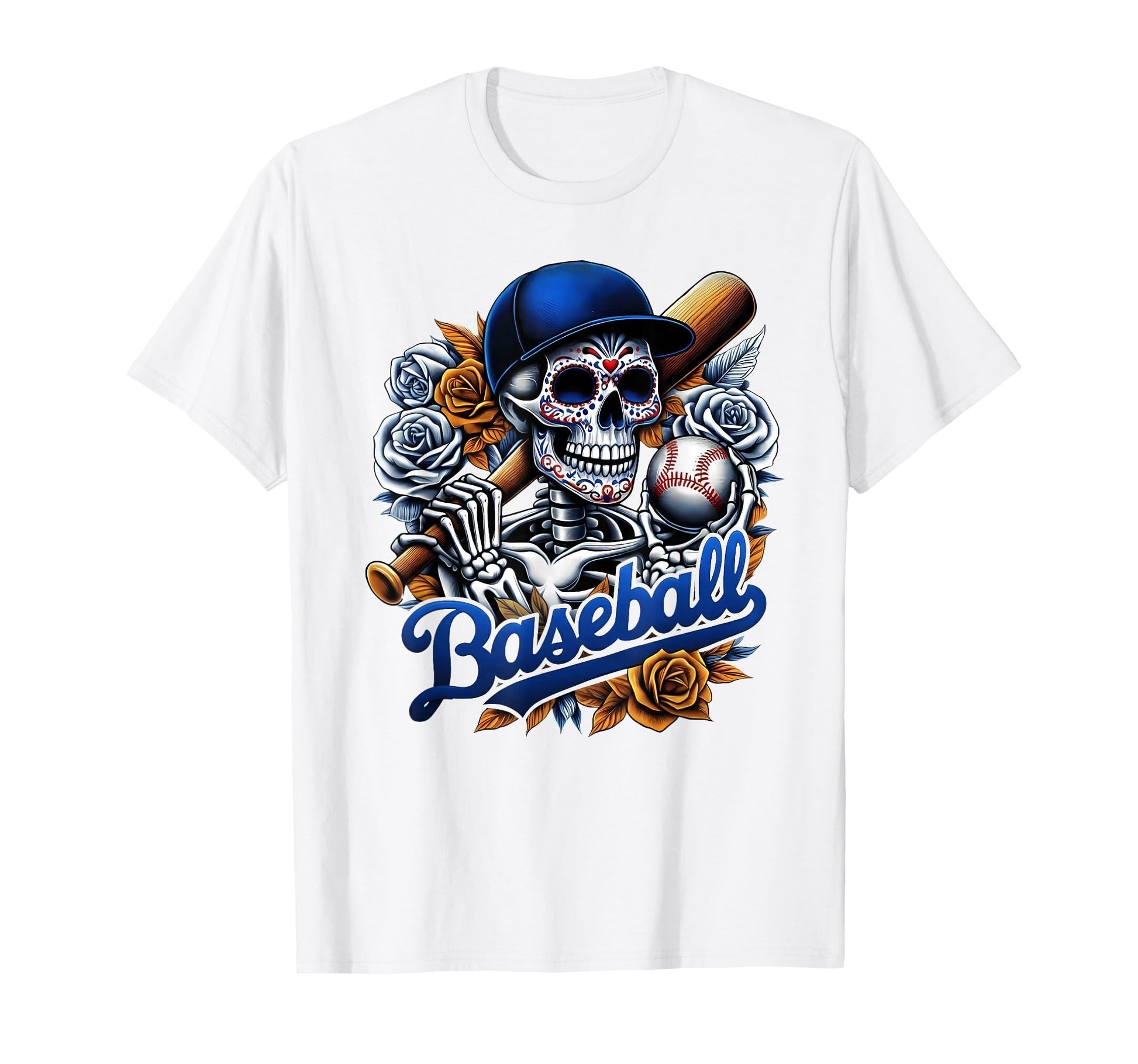 Baseball Sugar Skull Day Dead T-Shirt - Casual Everyday Wear Unisex - T-Shirt, Sweatshirt, Hoodie