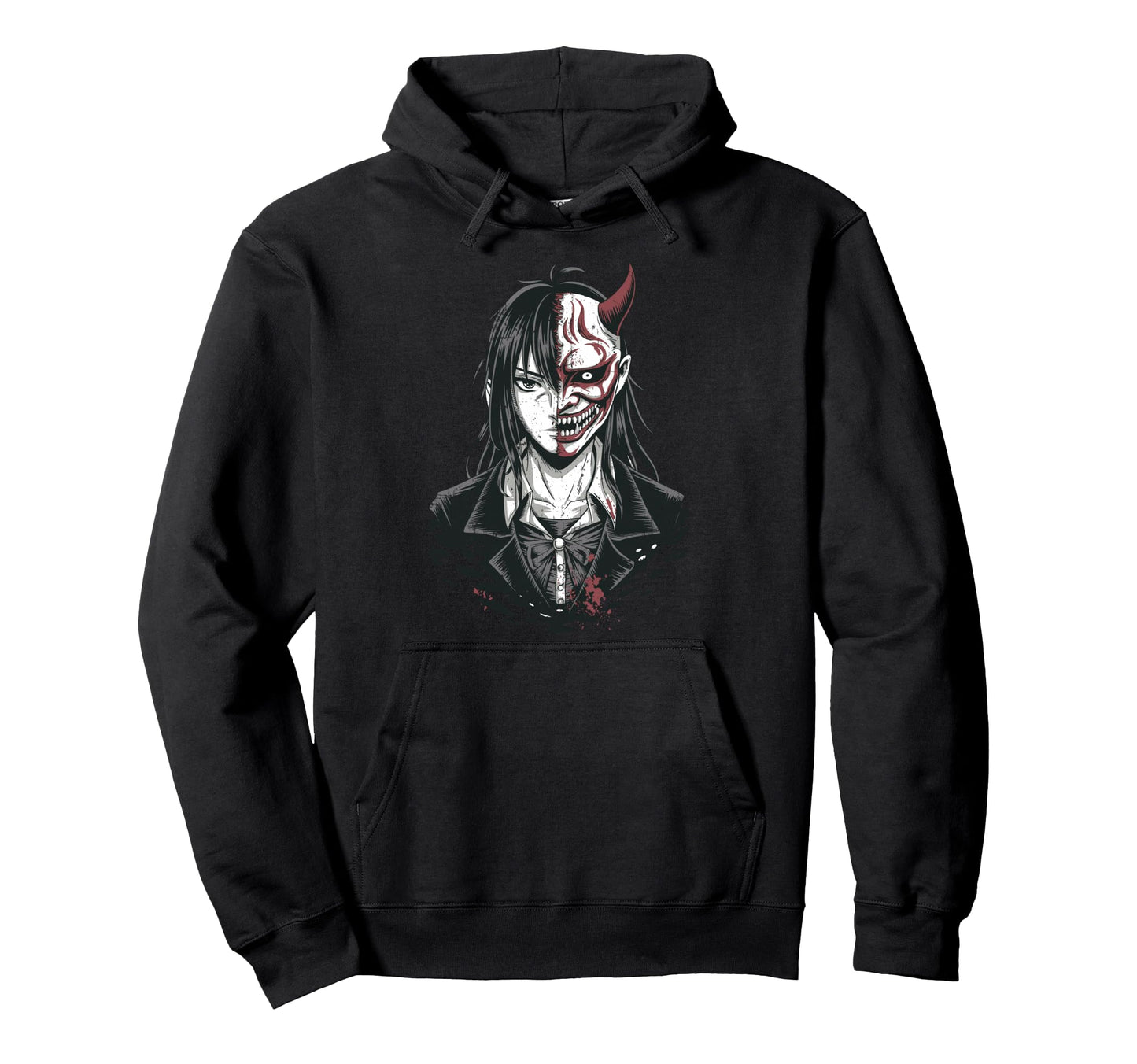 Horror Anime Goth Oni Mask Creepy Hoodie - Unique Graphic for Adults - T-Shirt, Sweatshirt, Hoodie