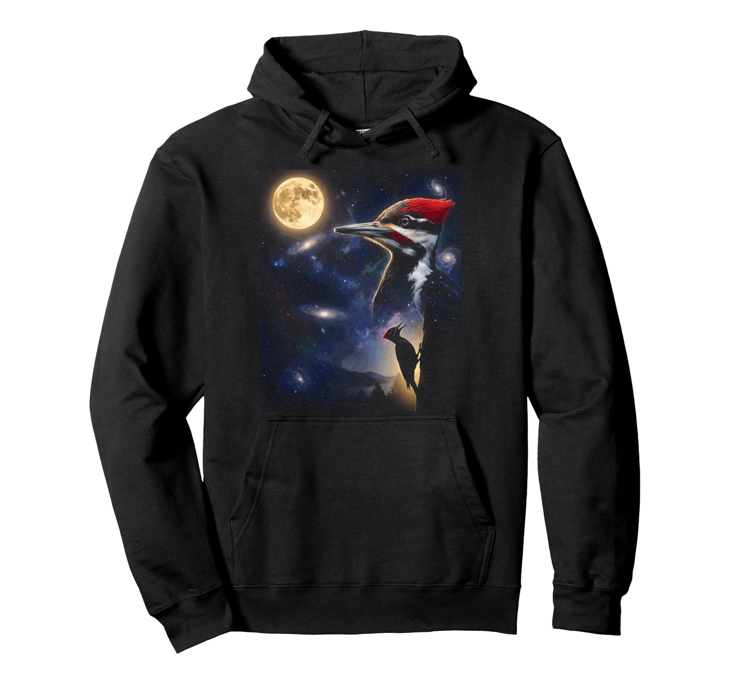 Howling Woodpecker Full Moon Starry Hoodie - Fun Novelty Design Men Women - T-Shirt, Sweatshirt, Hoodie