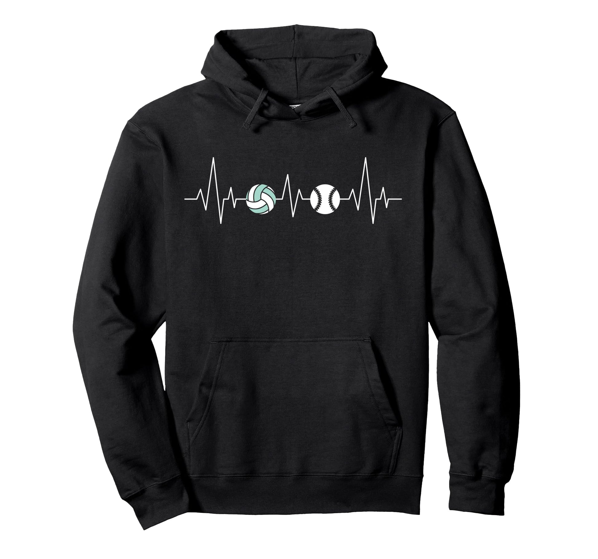 Softball Baseball Volleyball Heartbeat Hoodie - Trendy Graphic for Adults - T-Shirt, Sweatshirt, Hoodie