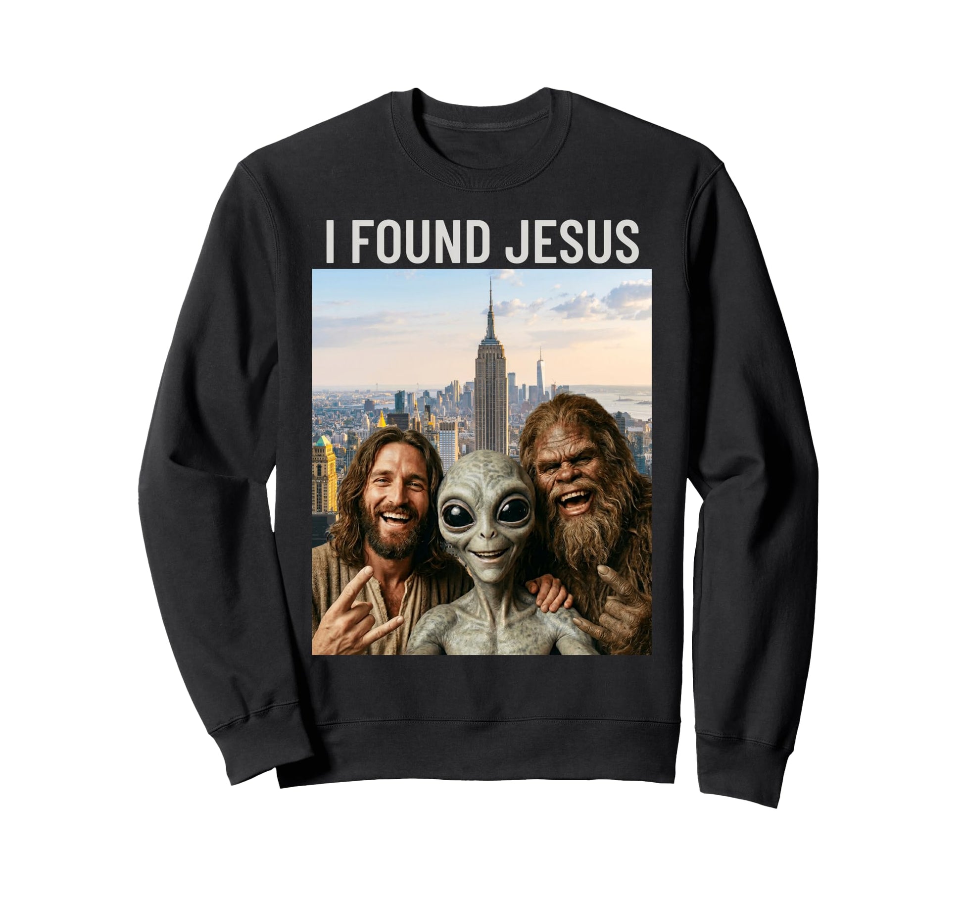 Funny Bigfoot Alien Jesus Rock Hand Sweatshirt - Graphic Print Men Women - T-Shirt, Sweatshirt, Hoodie