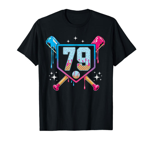 Baseball 79 Year Old Ice Cream Drip 79Th T-Shirt - Minimalist Print Unisex - T-Shirt, Sweatshirt, Hoodie