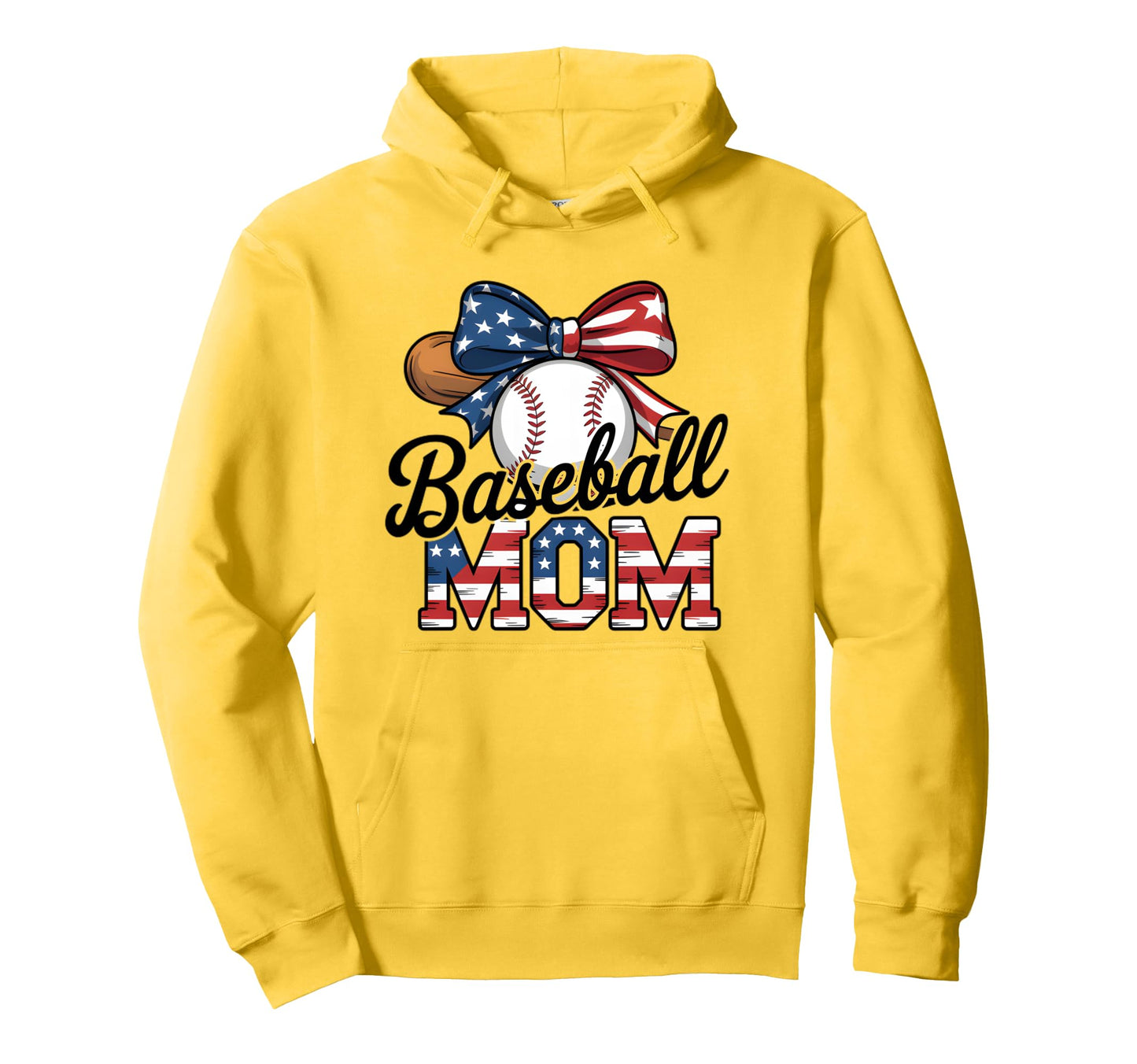 Baseball Mom Usa Flag Bow Support Hoodie - Fun Novelty Design Men Women - T-Shirt, Sweatshirt, Hoodie