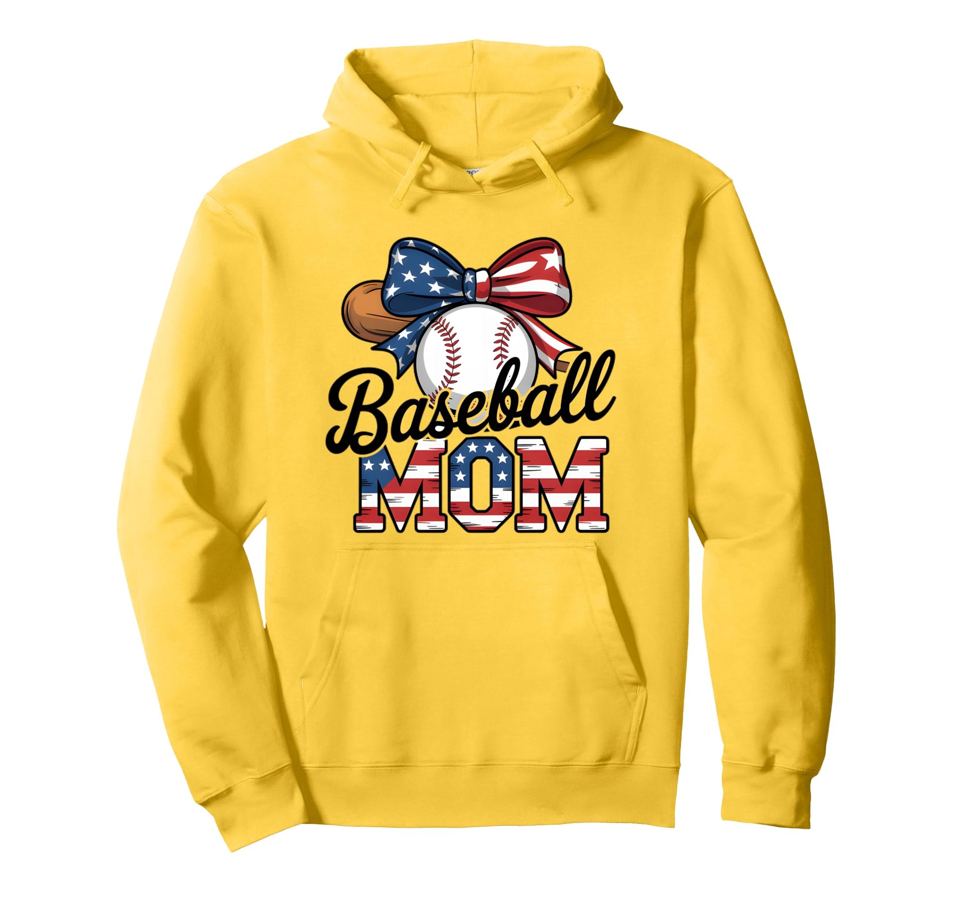 Baseball Mom Usa Flag Bow Support Hoodie - Fun Novelty Design Men Women - T-Shirt, Sweatshirt, Hoodie