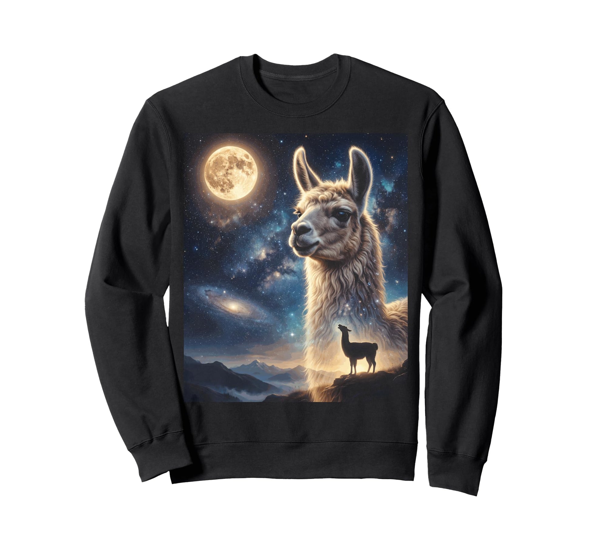 Howling Llama Full Moon Starry Sweatshirt - Custom Art Print for Adults - T-Shirt, Sweatshirt, Hoodie