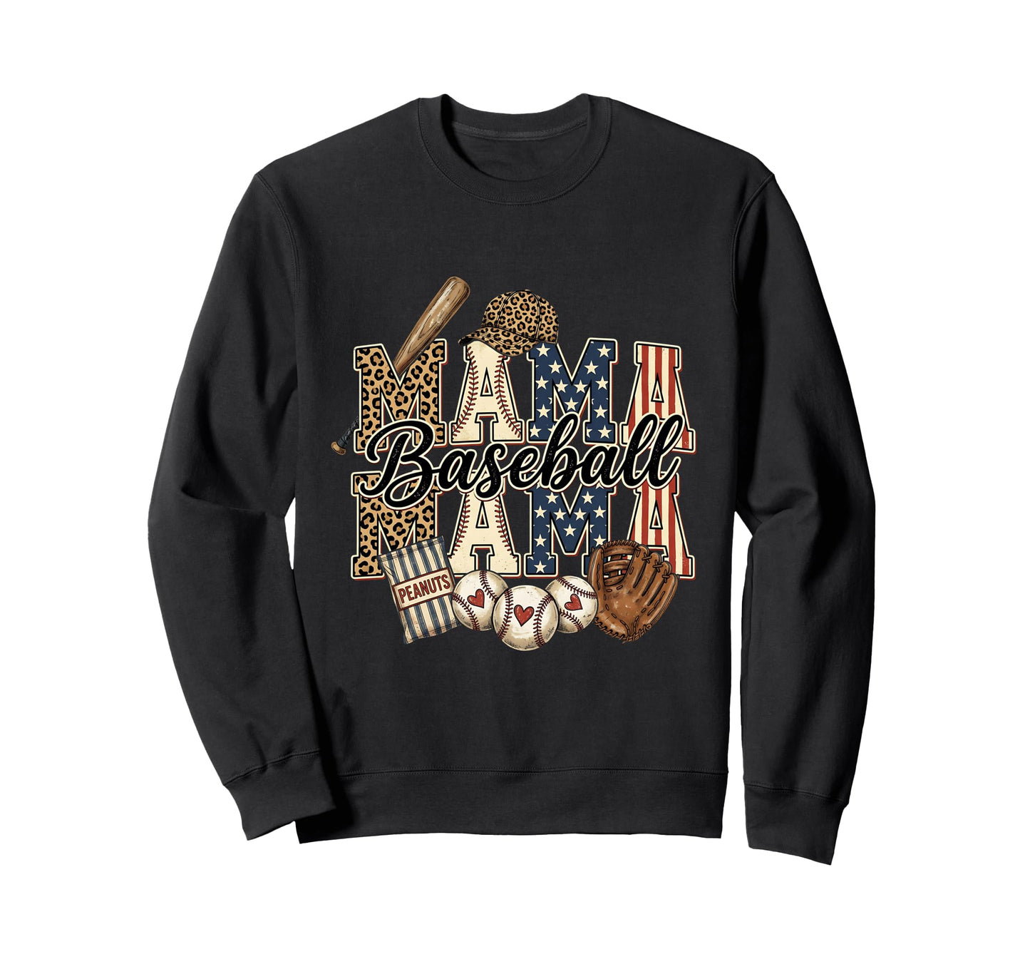 Mama Baseball Leopard Usa Sports Mom Sweatshirt - Streetwear Style Unisex - T-Shirt, Sweatshirt, Hoodie