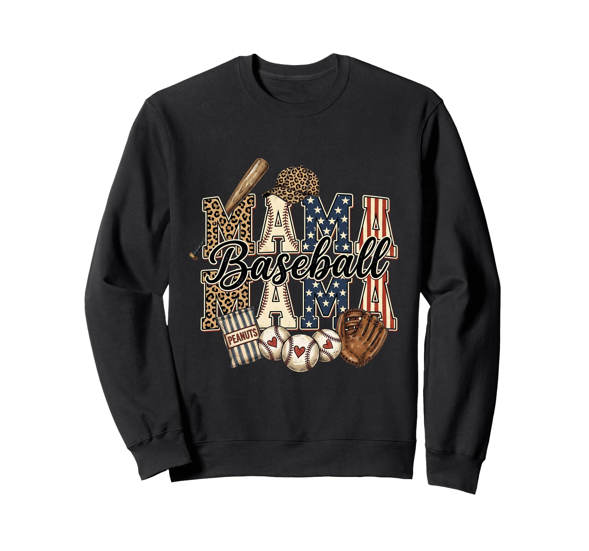 Mama Baseball Leopard Usa Sports Mom Sweatshirt - Streetwear Style Unisex - T-Shirt, Sweatshirt, Hoodie
