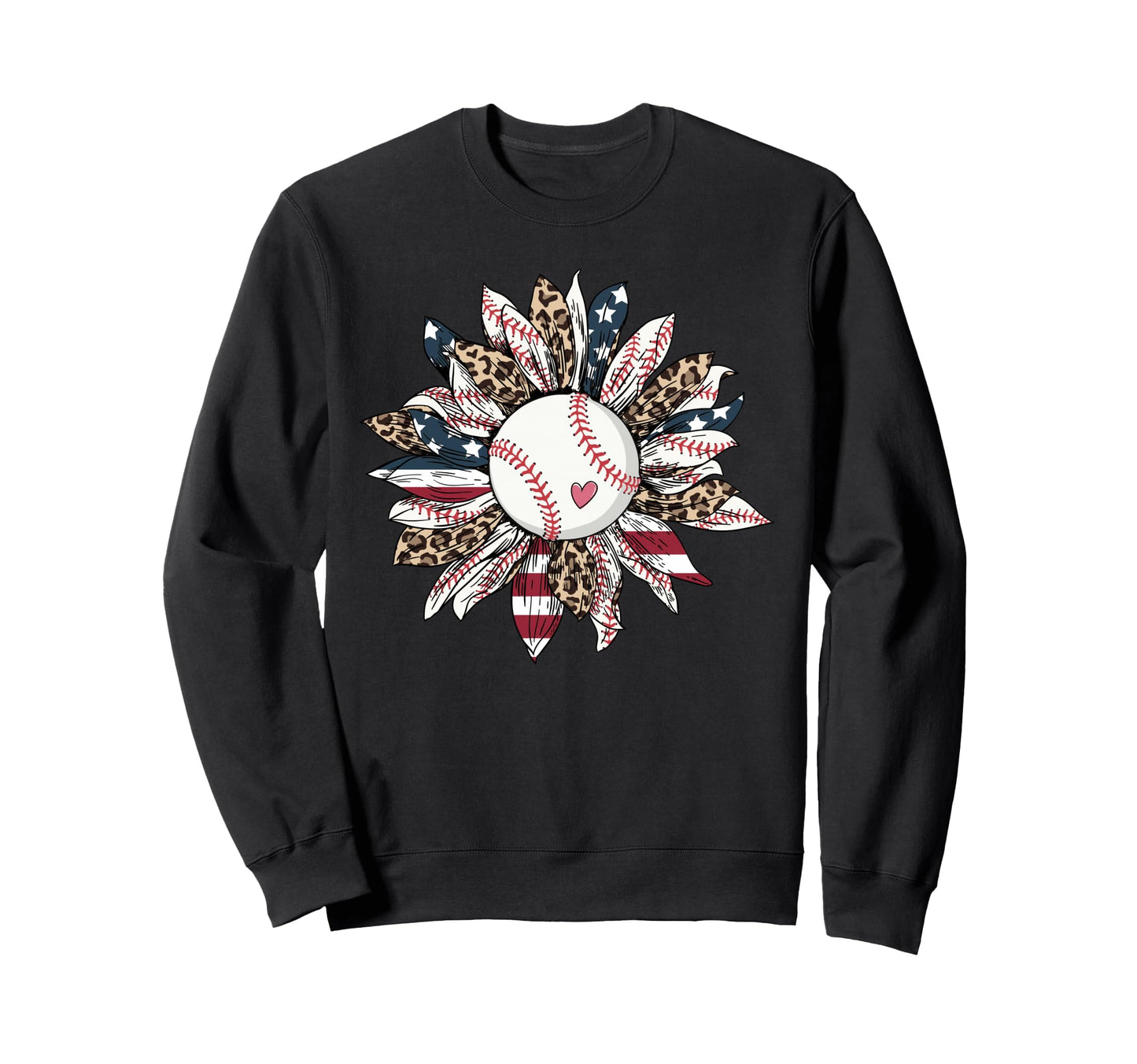 Baseball American Flag Leopard Sweatshirt - Aesthetic Graphic Unisex - T-Shirt, Sweatshirt, Hoodie