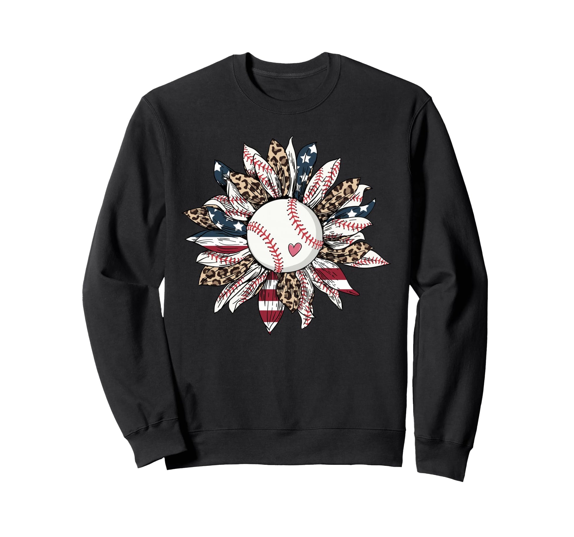 Baseball American Flag Leopard Sweatshirt - Aesthetic Graphic Unisex - T-Shirt, Sweatshirt, Hoodie
