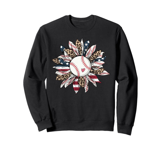 Baseball American Flag Leopard Sweatshirt - Aesthetic Graphic Unisex - T-Shirt, Sweatshirt, Hoodie