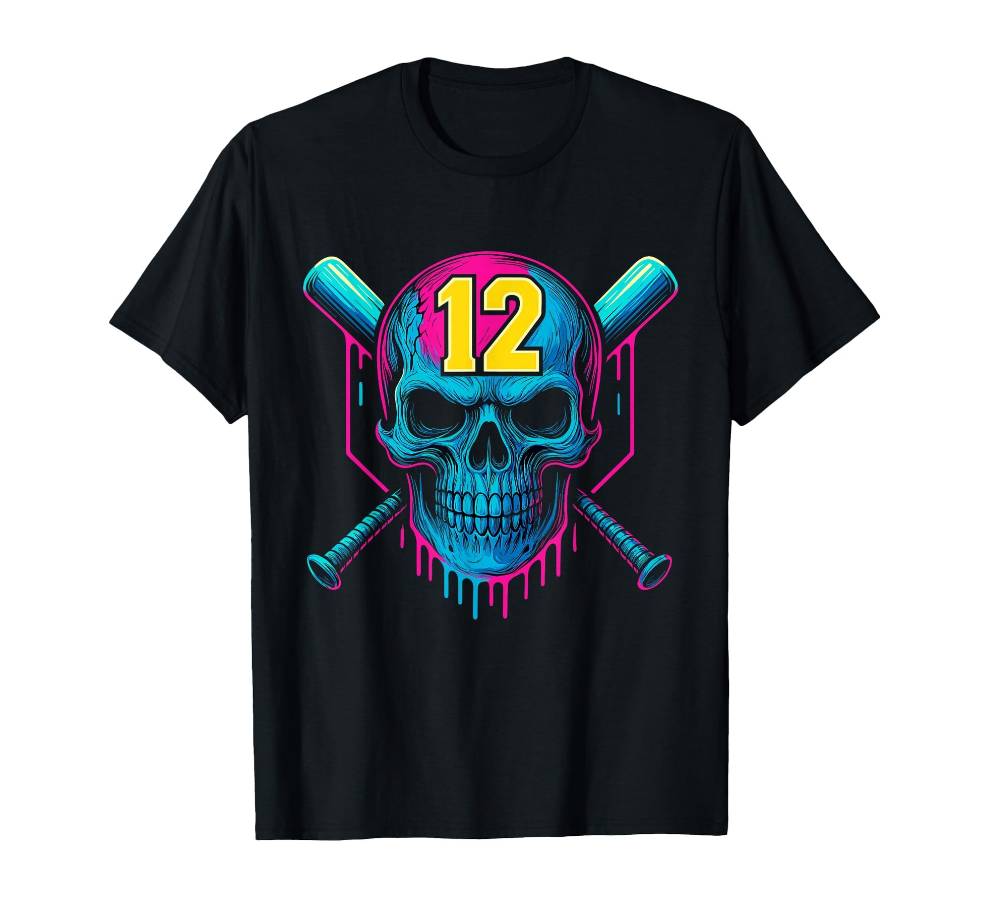 Baseball Skull Drip 12Th Birthday 12 Year T-Shirt - Novelty Apparel Unisex - T-Shirt, Sweatshirt, Hoodie