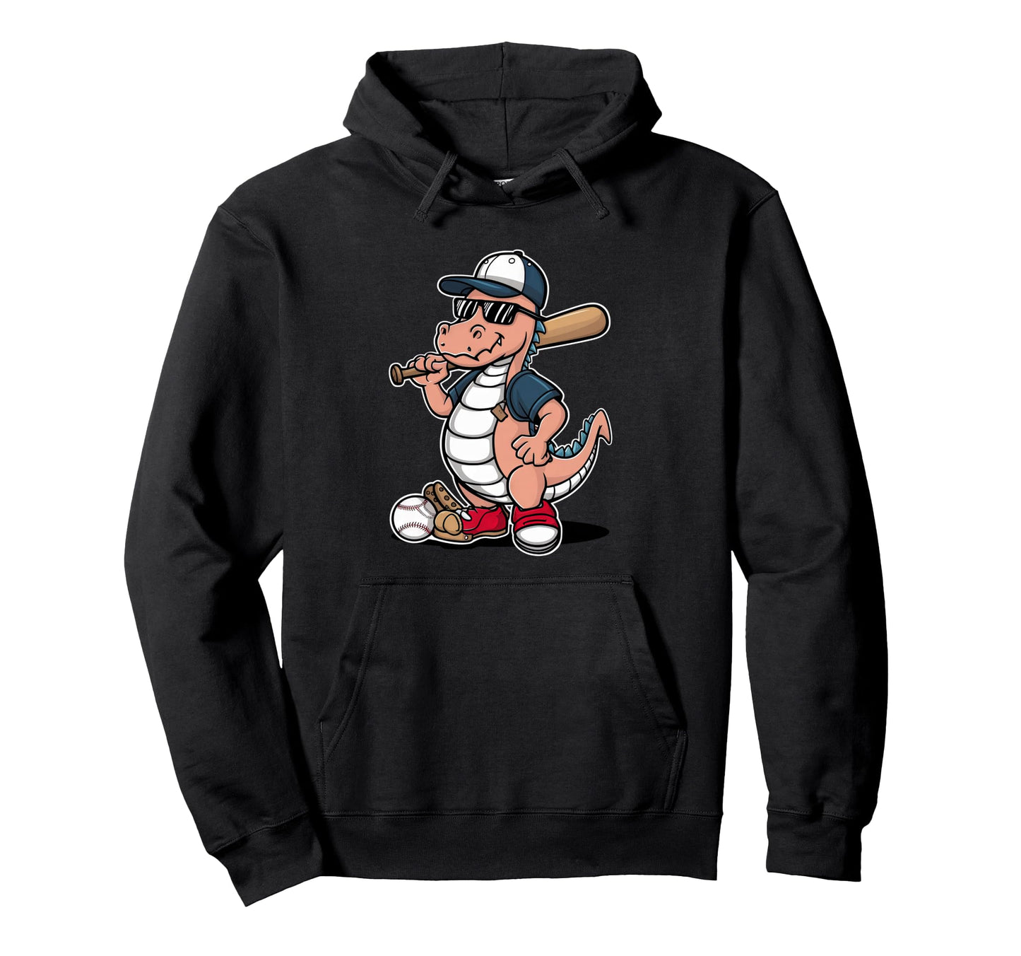 Baseball Dinosaur Cartoon Sports Fan Dino Art Hoodie - Graphic Print Unisex - T-Shirt, Sweatshirt, Hoodie