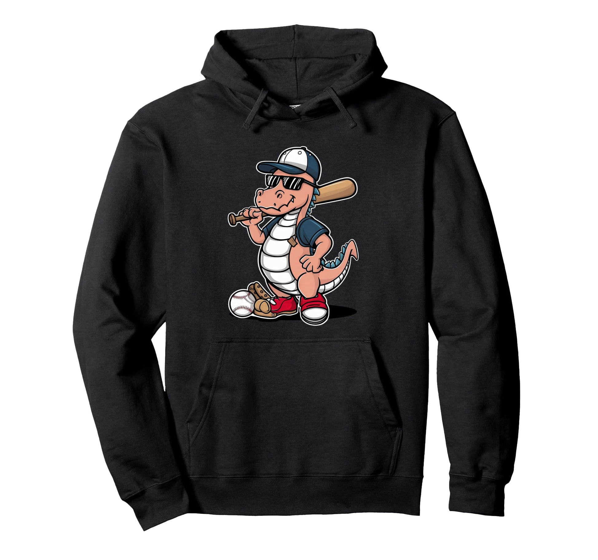 Baseball Dinosaur Cartoon Sports Fan Dino Art Hoodie - Graphic Print Unisex - T-Shirt, Sweatshirt, Hoodie