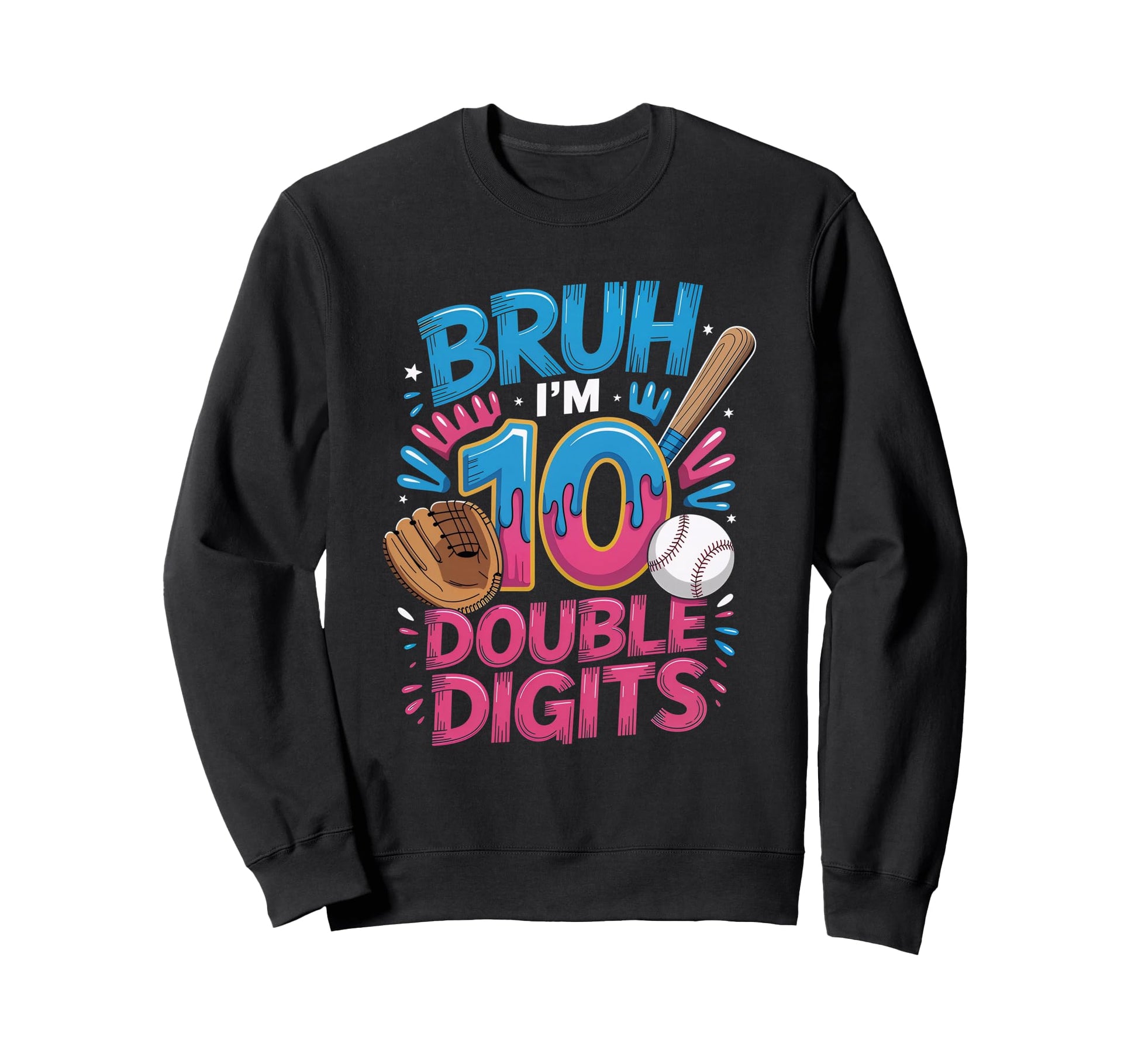 Baseball 10 Year Old Birthday Ice Sweatshirt - Aesthetic Graphic Men Women - T-Shirt, Sweatshirt, Hoodie