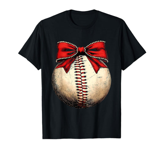 Baseball Coquette Bow Baseball Mom T-Shirt - Custom Art Print Men Women - T-Shirt, Sweatshirt, Hoodie