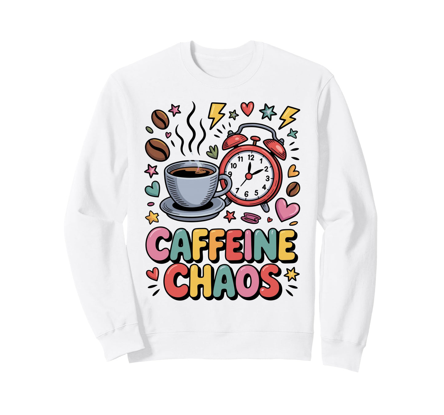 Caffeine Chaos Colorful Coffee Sweatshirt - Aesthetic Graphic for Adults - T-Shirt, Sweatshirt, Hoodie