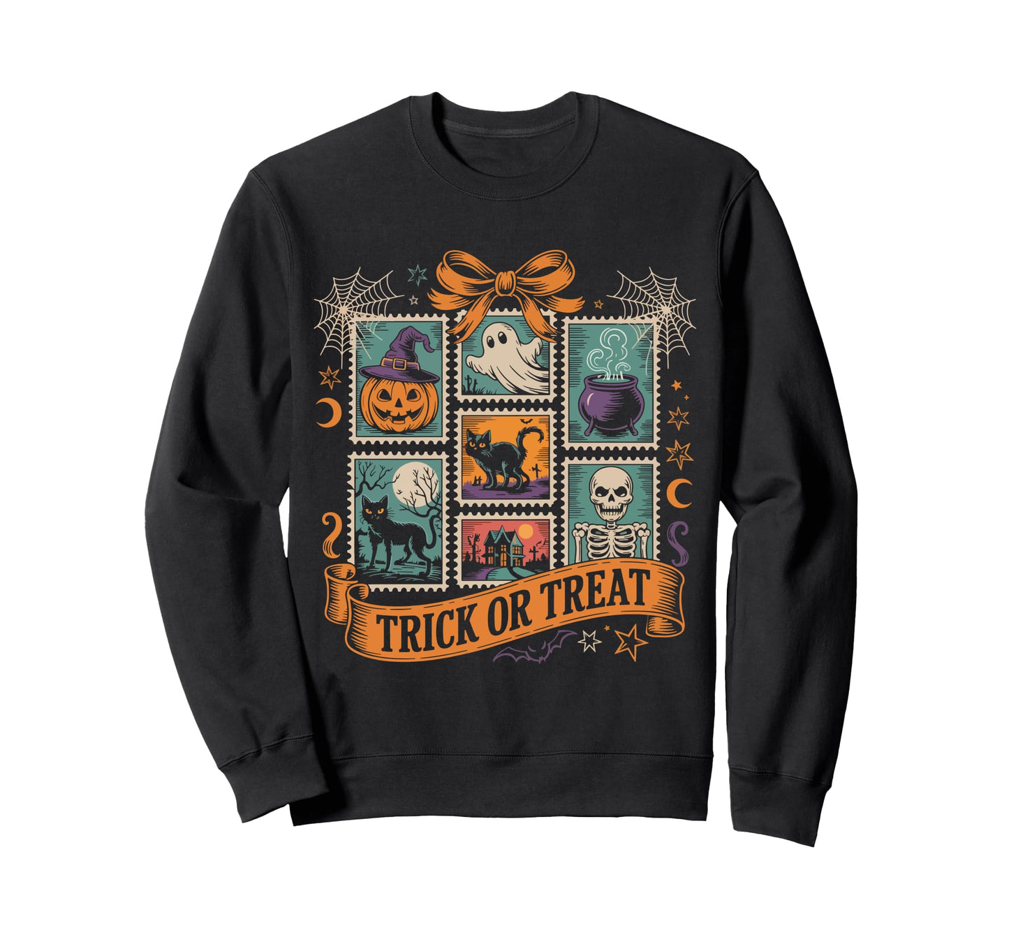 Trick Or Treat Halloween Stamp Sweatshirt - Aesthetic Graphic Unisex - T-Shirt, Sweatshirt, Hoodie