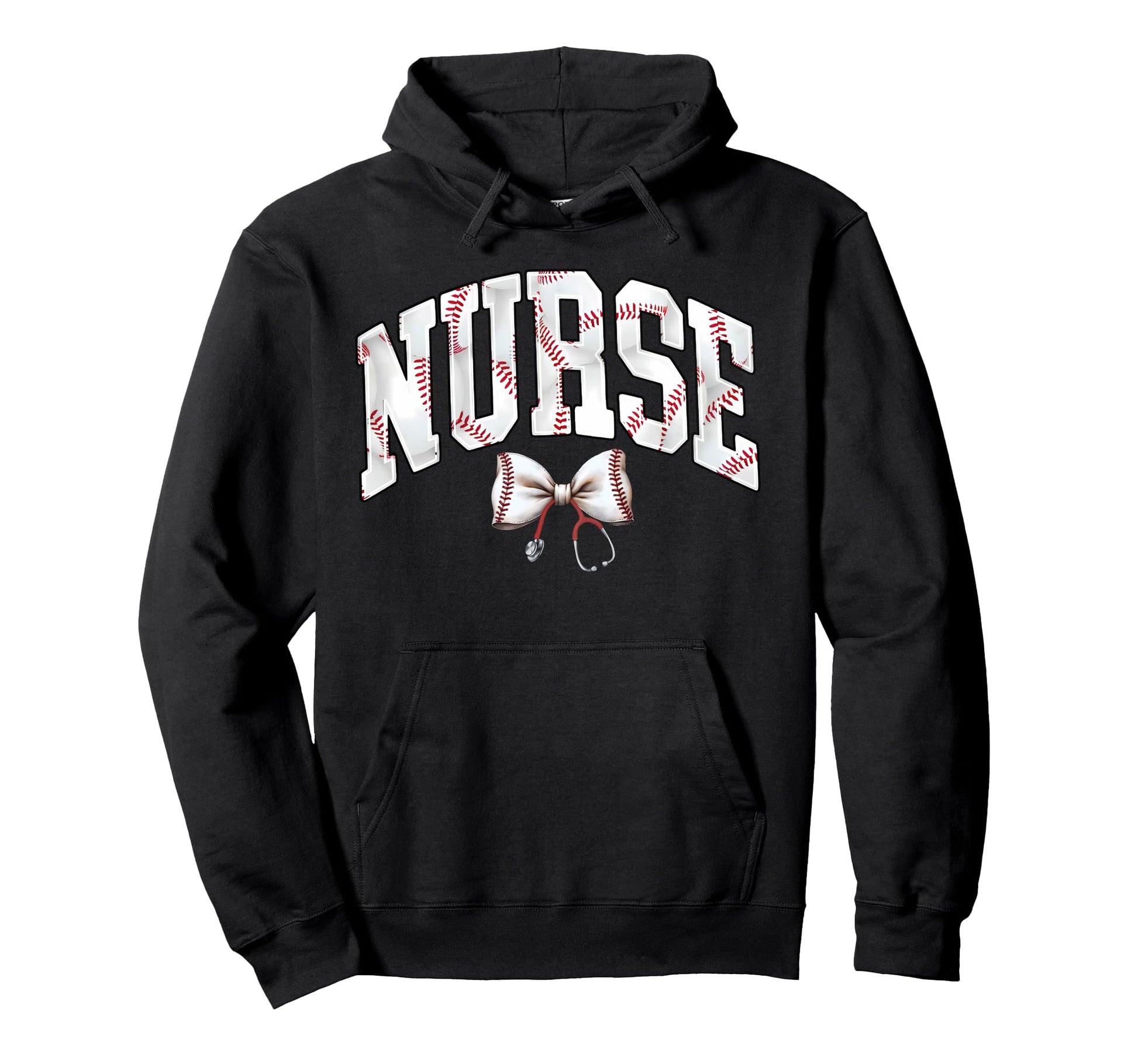 Nurse Baseball Stethoscope Coquette Bow Hoodie - Streetwear Style Unisex - T-Shirt, Sweatshirt, Hoodie