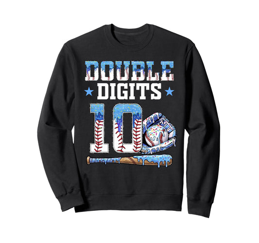 Baseball Drip 10Th Birthday Double Sweatshirt - Trendy Graphic for Adults - T-Shirt, Sweatshirt, Hoodie