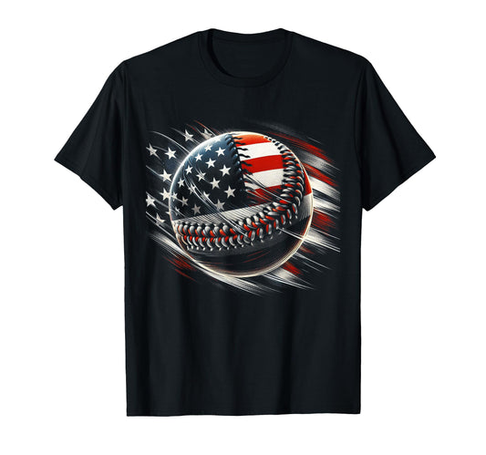 Baseball 4Th July Usa American Flag T-Shirt - Custom Art Print for Adults - T-Shirt, Sweatshirt, Hoodie