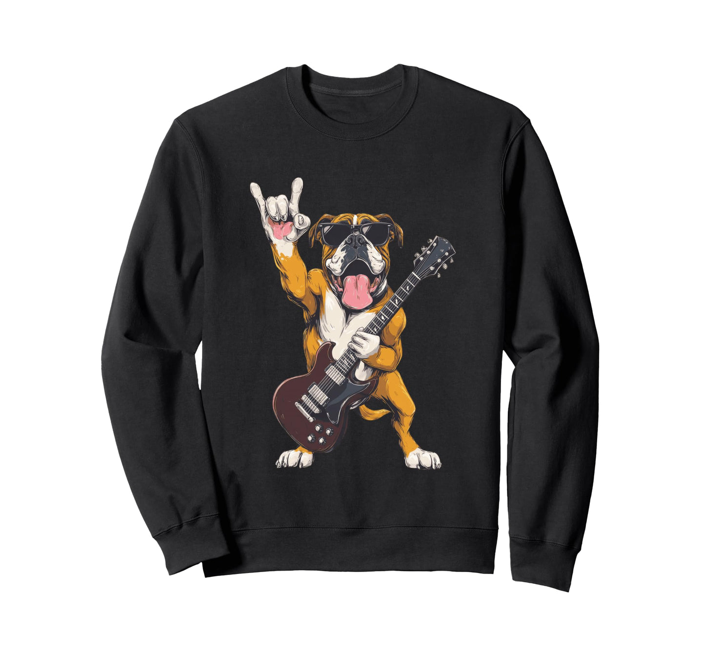 Funny Rock Dog Bulldog Guitarist Sweatshirt - Aesthetic Graphic Men Women - T-Shirt, Sweatshirt, Hoodie