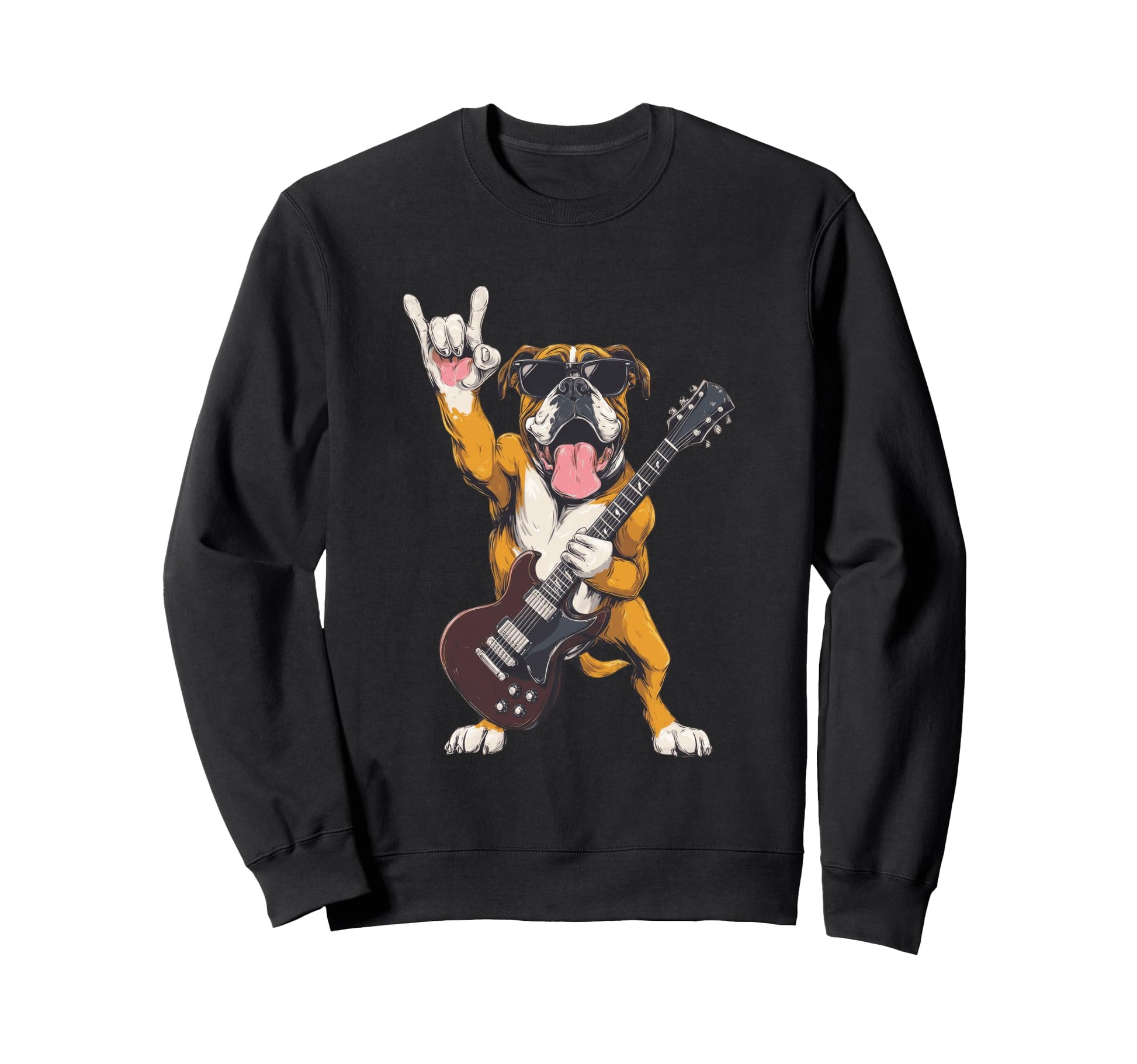 Funny Rock Dog Bulldog Guitarist Sweatshirt - Aesthetic Graphic Men Women - T-Shirt, Sweatshirt, Hoodie