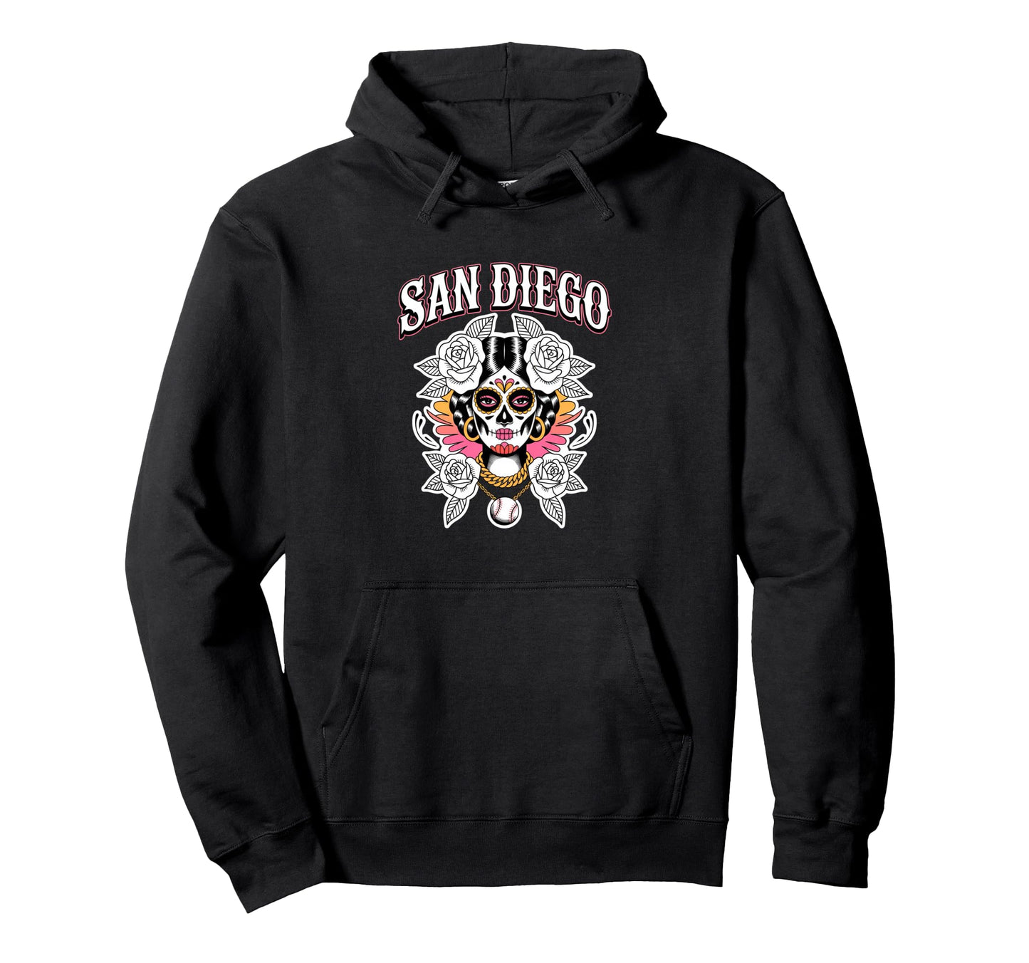 San Diego Sugar Skull Traditional Hoodie - Trendy Graphic for Adults - T-Shirt, Sweatshirt, Hoodie