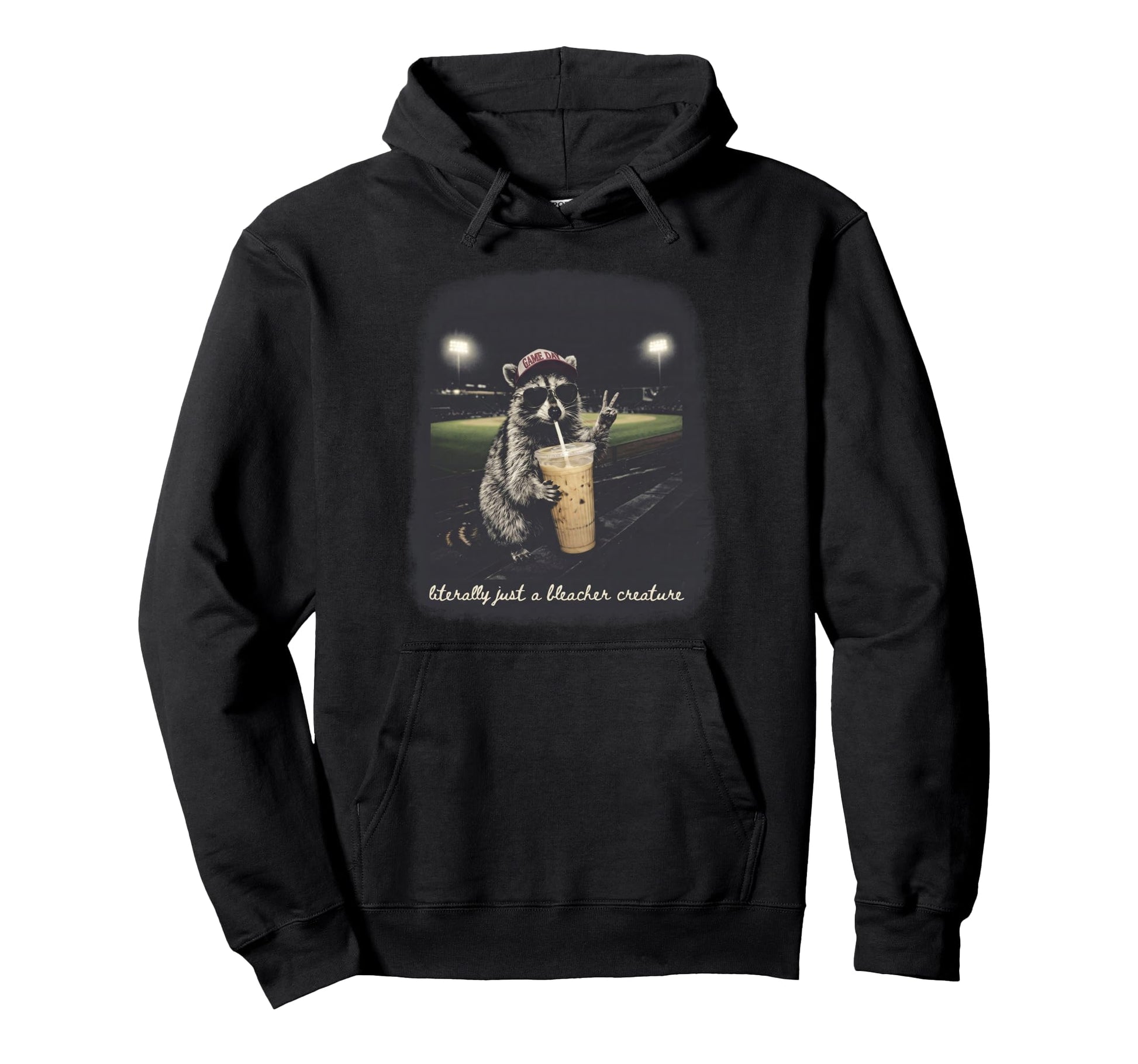 Raccoon Literally Just Bleacher Creature Hoodie - Aesthetic Graphic Unisex - T-Shirt, Sweatshirt, Hoodie