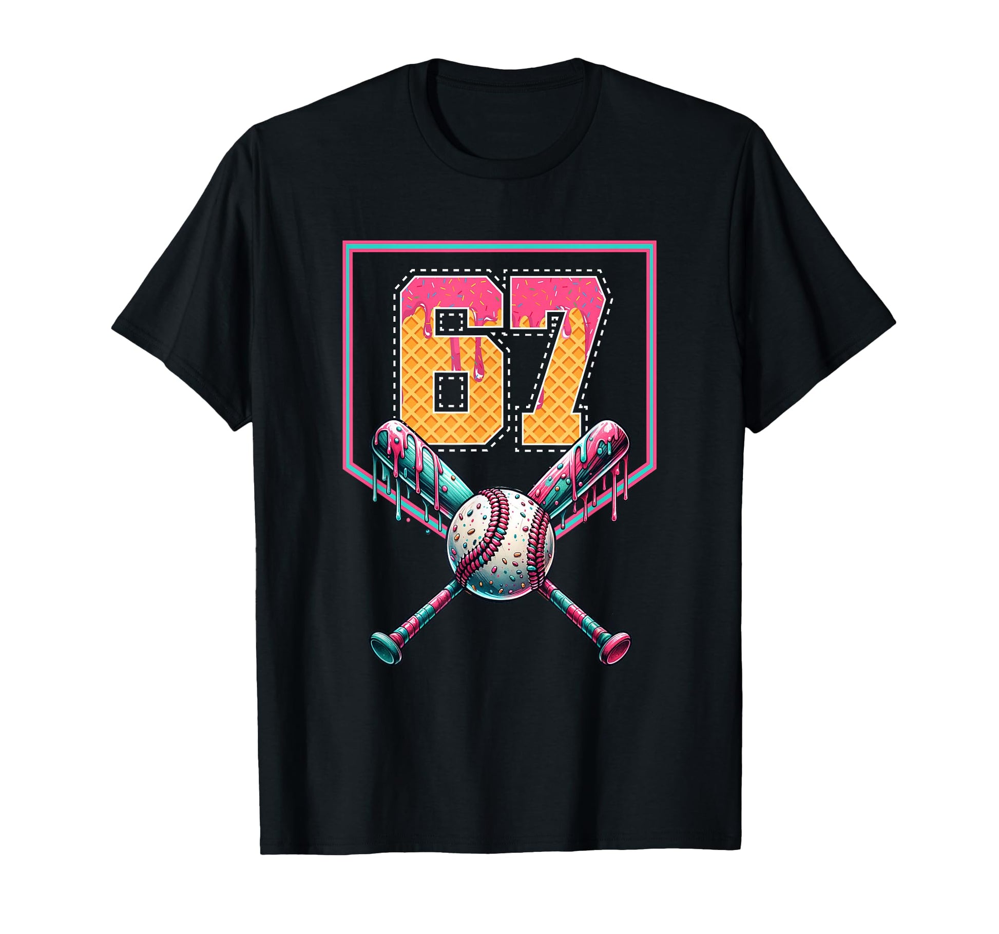 Baseball Drip Number 67 Player Or 67Th T-Shirt - Minimalist Print Unisex - T-Shirt, Sweatshirt, Hoodie