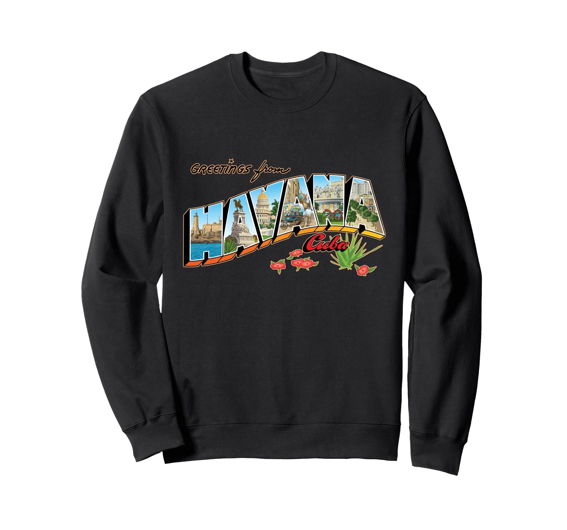 Greetings From Havana Cuba Postcard Sweatshirt - Trendy Graphic Unisex - T-Shirt, Sweatshirt, Hoodie