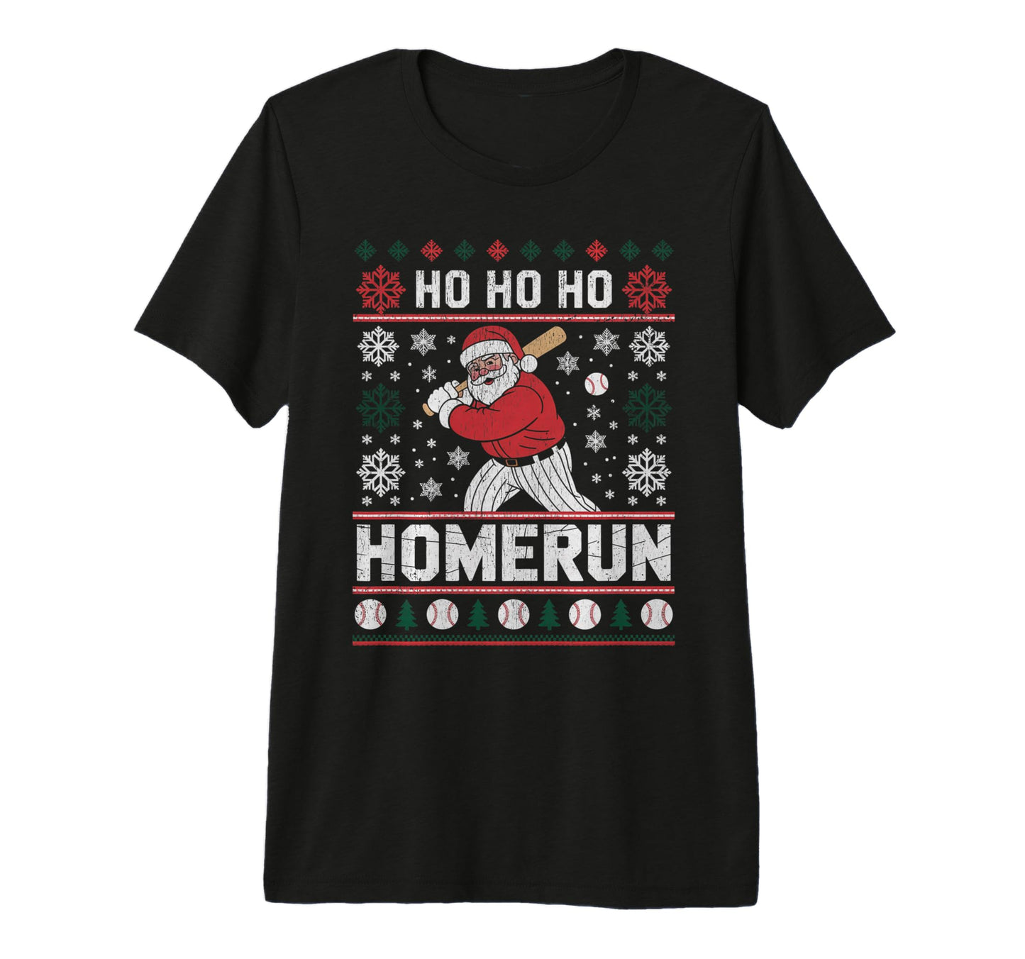 Ho Ho Home Run Funny Baseball Lover Ugly T-Shirt - Graphic Print Unisex - T-Shirt, Sweatshirt, Hoodie