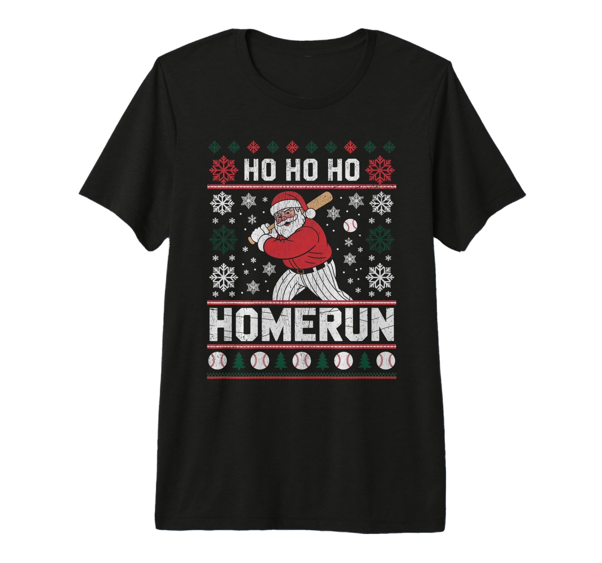 Ho Ho Home Run Funny Baseball Lover Ugly T-Shirt - Graphic Print Unisex - T-Shirt, Sweatshirt, Hoodie