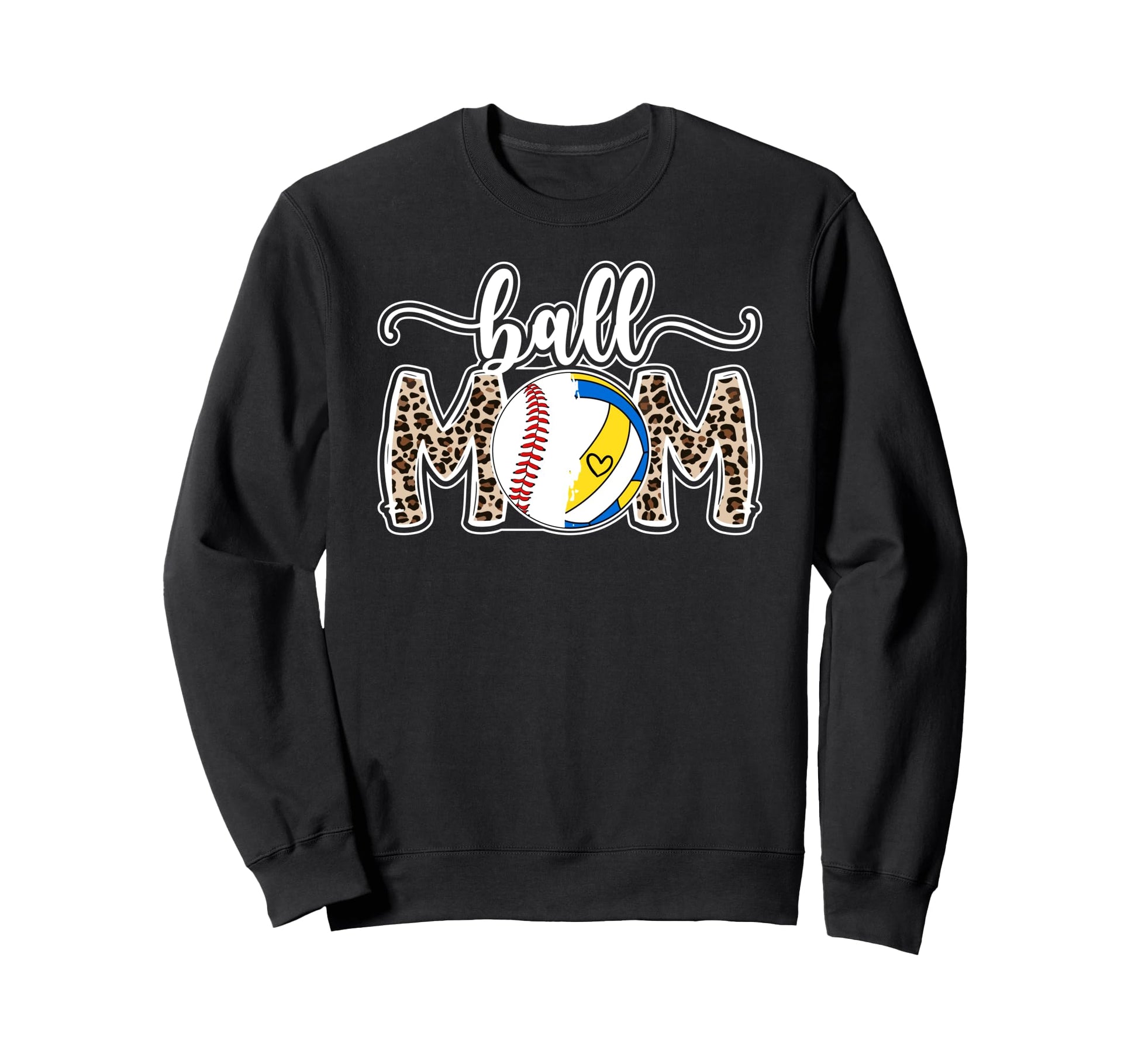 Ball Mom Leopard Baseball Volleyball Sweatshirt - Graphic Print for Adults - T-Shirt, Sweatshirt, Hoodie