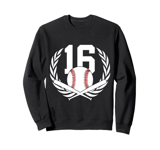16 Years Number 16 Baseball 16Th Sweatshirt - Minimalist Print for Adults - T-Shirt, Sweatshirt, Hoodie