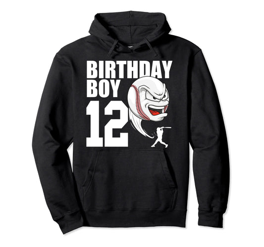 12 Year Old Baseball Birthday Party Hoodie - Fun Novelty Design Men Women - T-Shirt, Sweatshirt, Hoodie