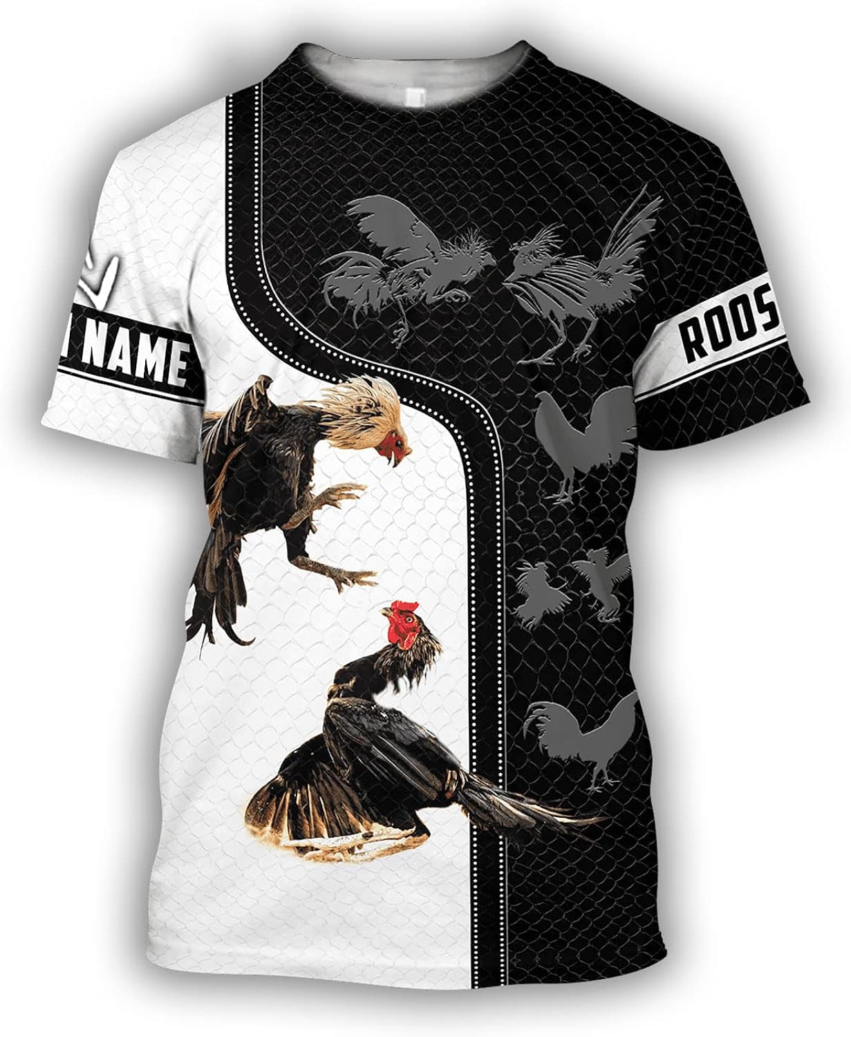 Personalized Rooster White Black 3D for Men Women, - Adult & Kids T-Shirts, Sweatshirts & Hoodies apparel design preview 1