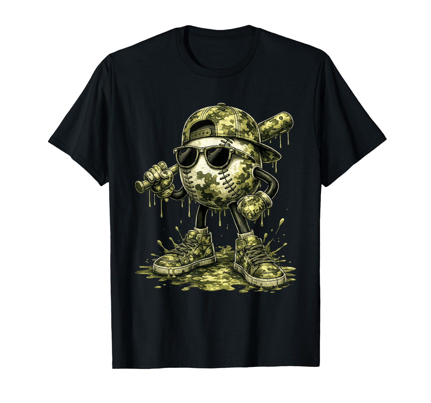 Camo Baseball Drip Ice Cream T-Shirt - Custom Art Print for Adults - T-Shirt, Sweatshirt, Hoodie