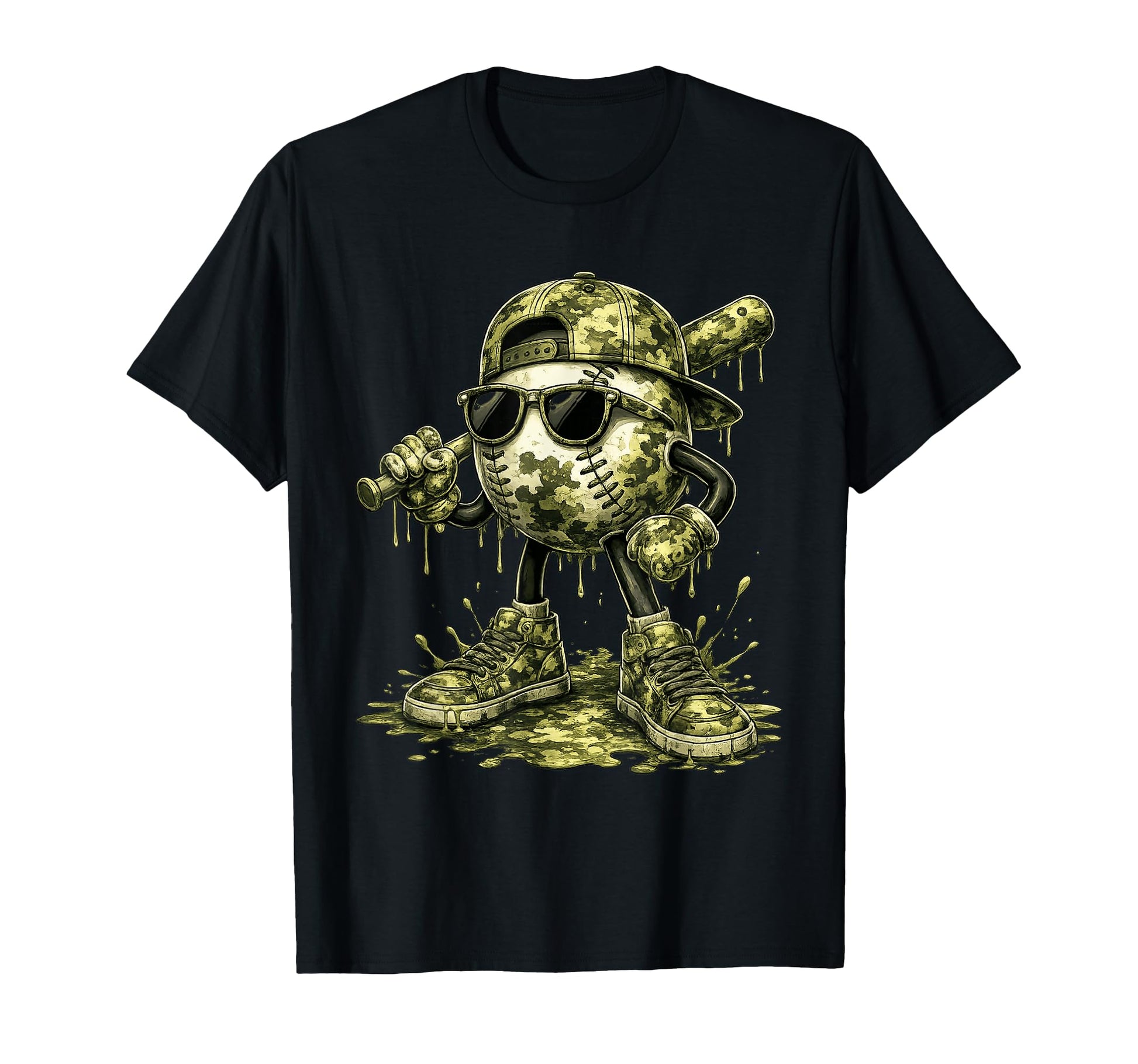 Camo Baseball Drip Ice Cream T-Shirt - Custom Art Print for Adults - T-Shirt, Sweatshirt, Hoodie