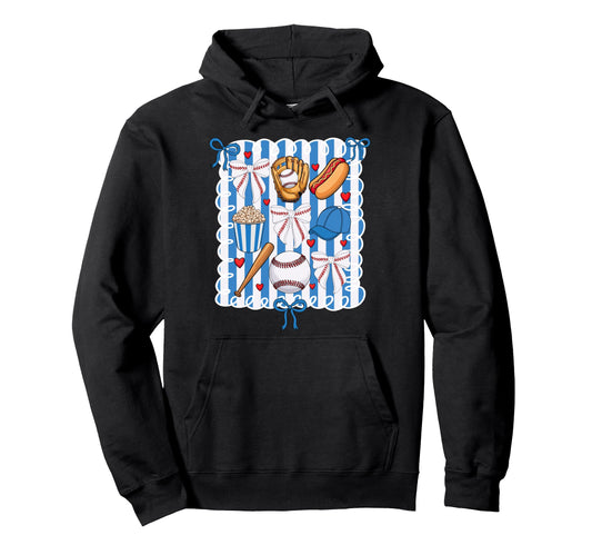 Baseball Coquette Bow Baseball Cheer Hoodie - Novelty Apparel for Adults - T-Shirt, Sweatshirt, Hoodie