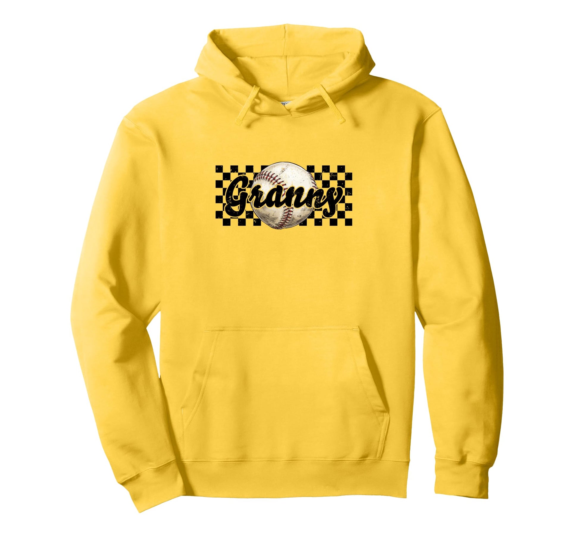 Baseball Granny Checkered Distressed Hoodie - Fun Novelty Design Unisex - T-Shirt, Sweatshirt, Hoodie