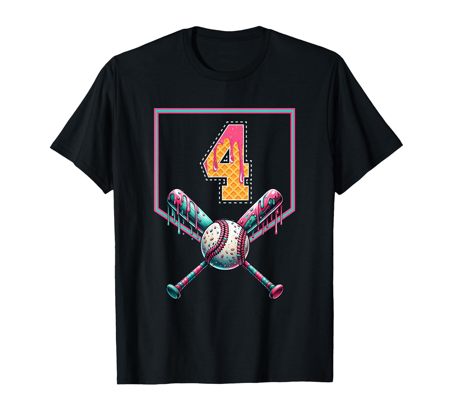 Baseball Drip Number 4 Player Or 4Th T-Shirt - Minimalist Print for Adults - T-Shirt, Sweatshirt, Hoodie