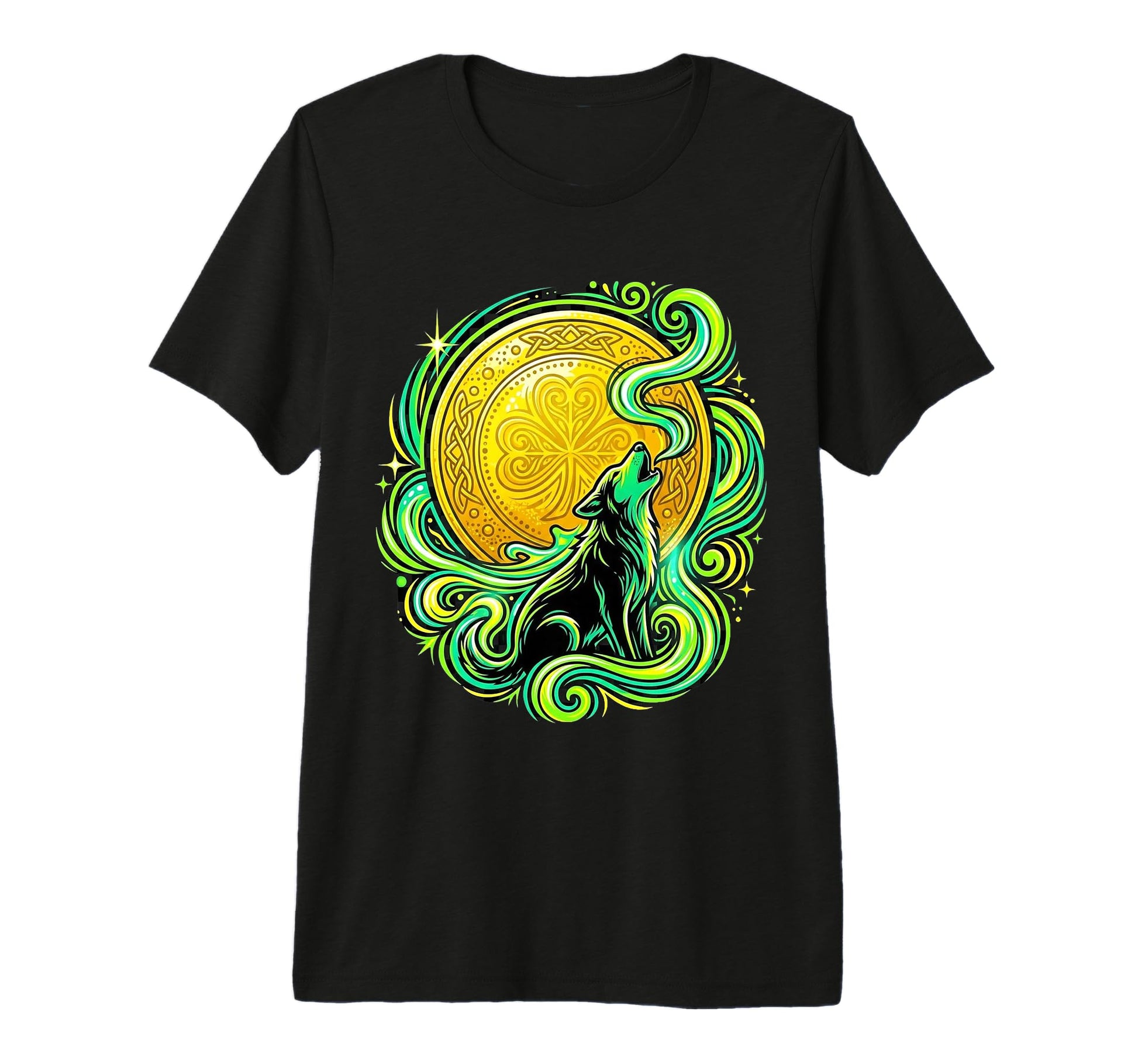 Lucky Irish Howling Dog Shamrock Moon T-Shirt - Novelty Apparel for Adults - T-Shirt, Sweatshirt, Hoodie