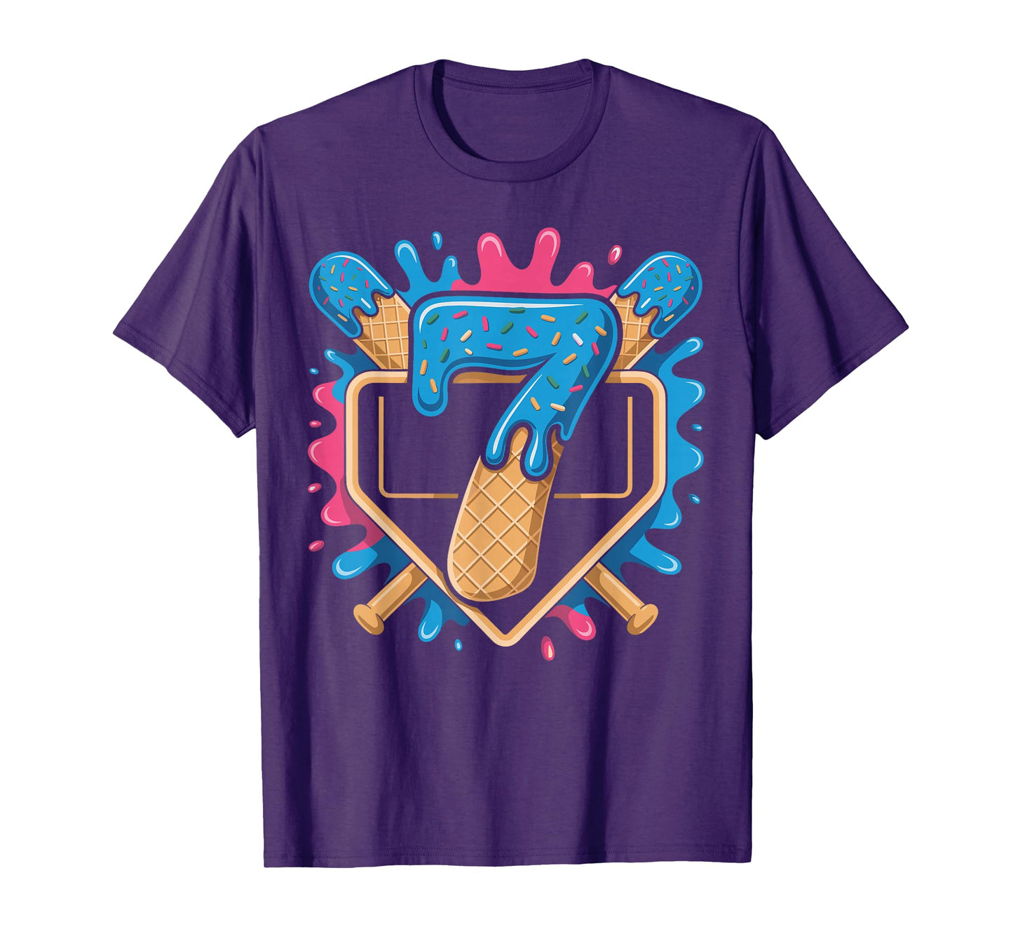 7Th Birthday Baseball Ice Cream Drip T-Shirt - Streetwear Style Men Women - T-Shirt, Sweatshirt, Hoodie
