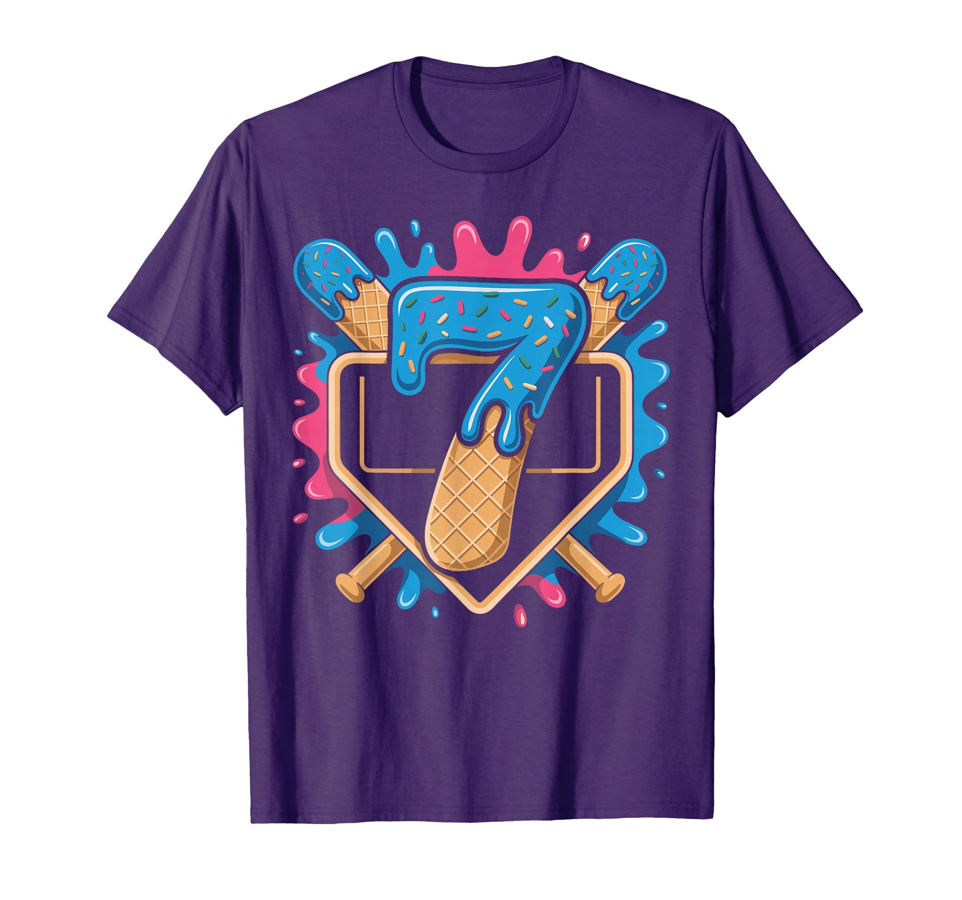 7Th Birthday Baseball Ice Cream Drip T-Shirt - Streetwear Style Men Women - T-Shirt, Sweatshirt, Hoodie