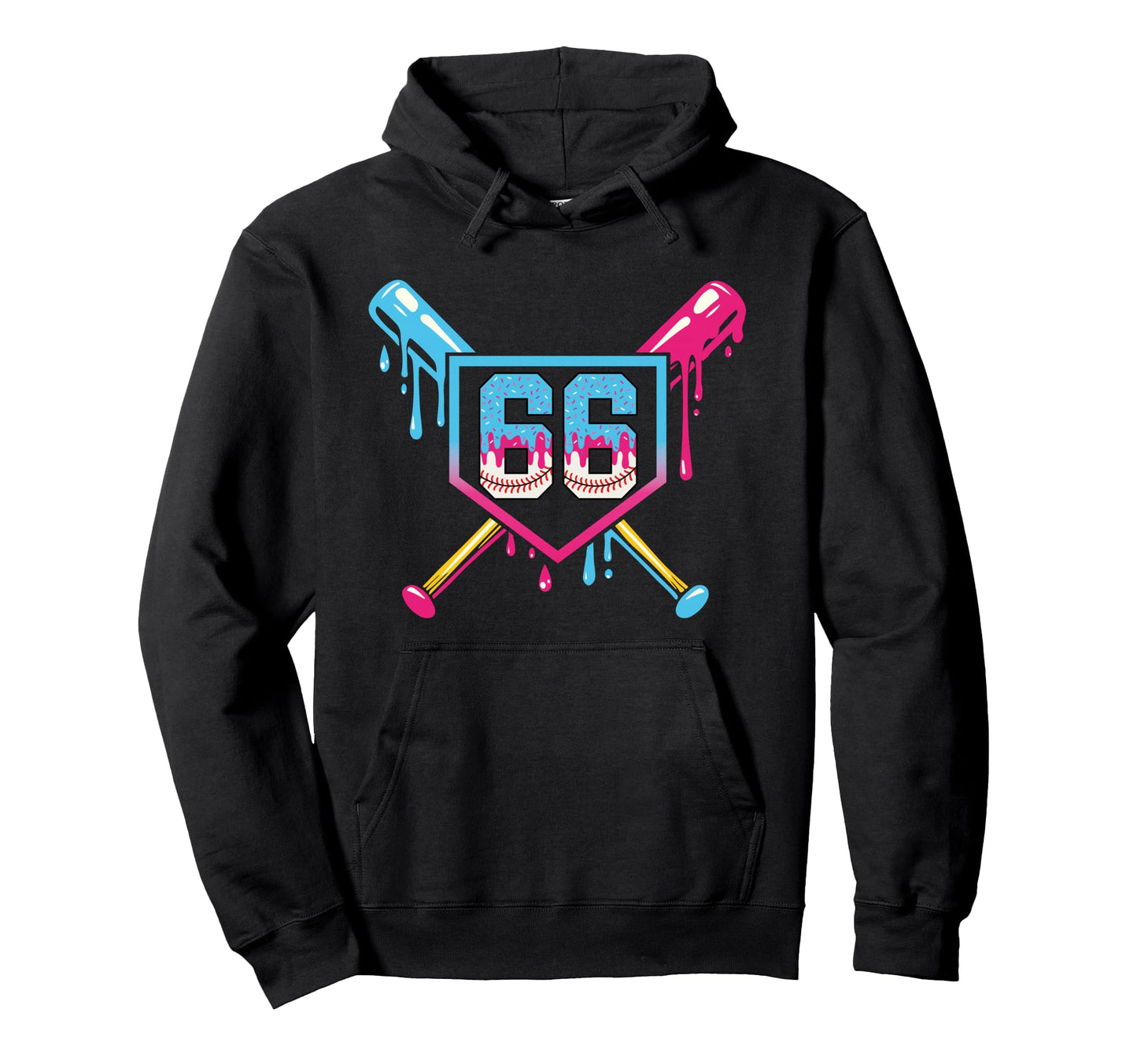 Baseball Drip Number 66 Player Ice Hoodie - Trendy Graphic for Adults - T-Shirt, Sweatshirt, Hoodie