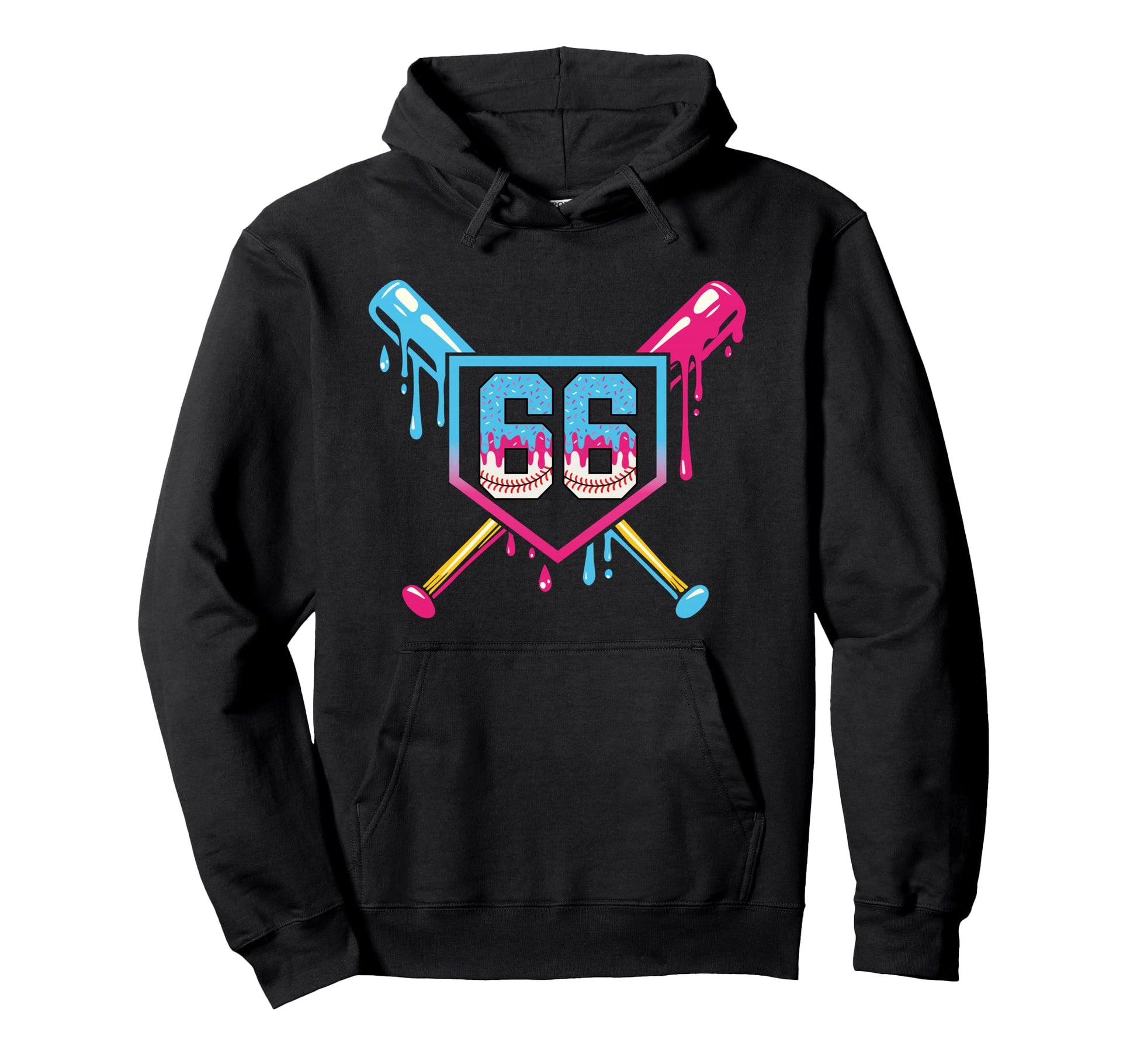 Baseball Drip Number 66 Player Ice Hoodie - Trendy Graphic for Adults - T-Shirt, Sweatshirt, Hoodie