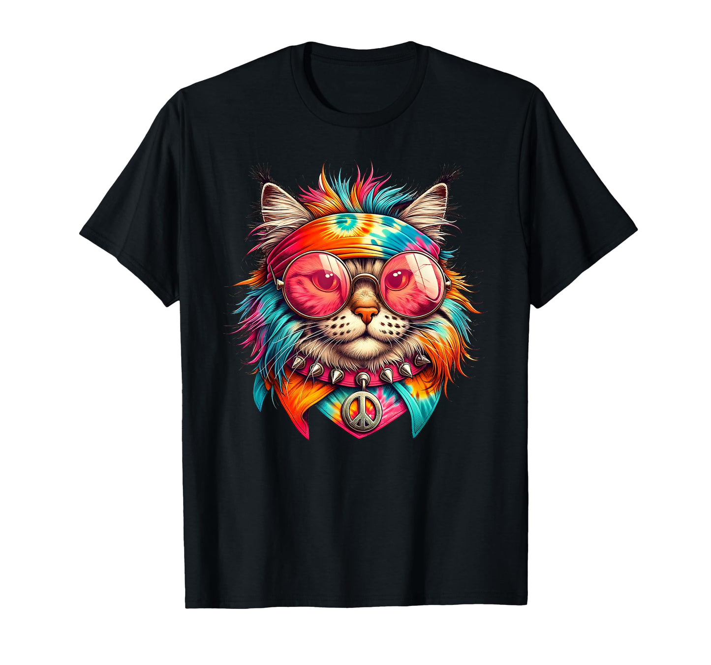 Psychedelic Peace Cat Colorful Hippie T-Shirt - Trendy Graphic Unisex - T-Shirt, Sweatshirt, Hoodie