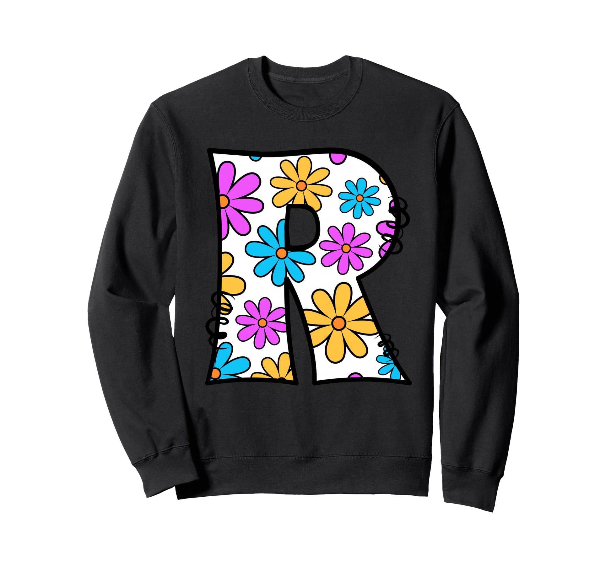 Letter R Floral Daisy Alphabet Sweatshirt - Minimalist Print for Adults - T-Shirt, Sweatshirt, Hoodie