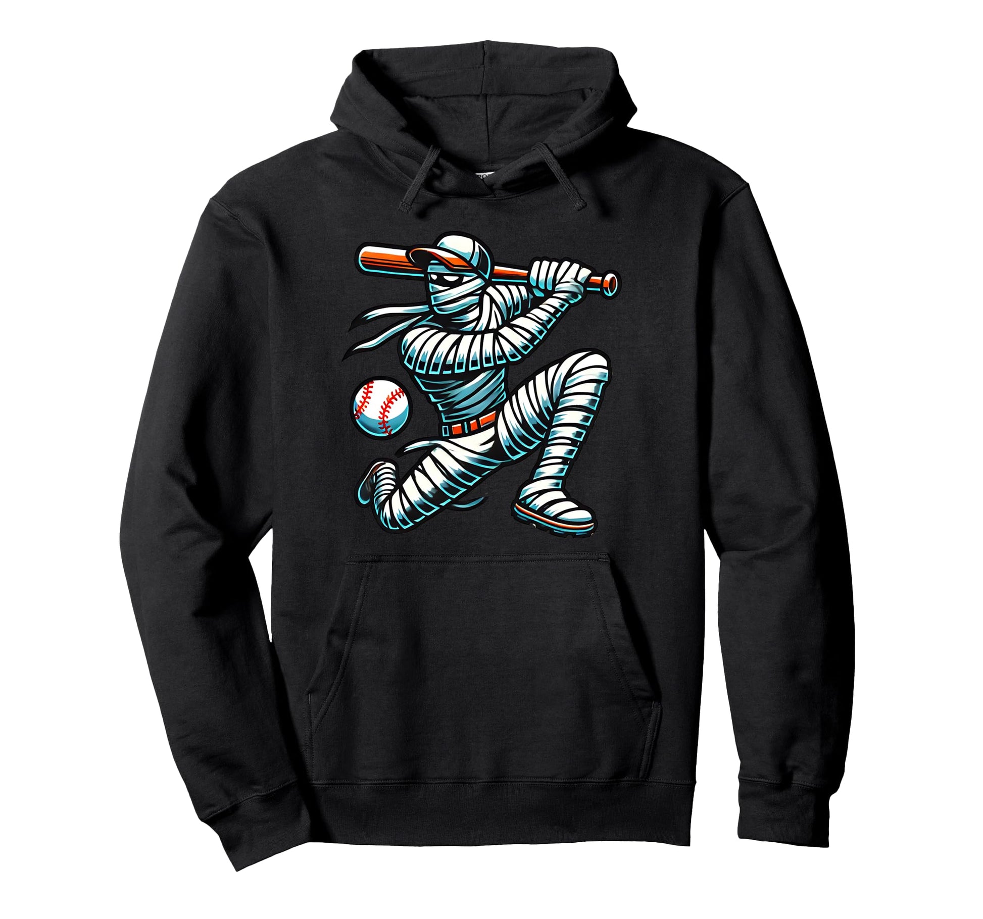 Halloween Baseball Mummy Sports Funny Hoodie - Unique Graphic Unisex - T-Shirt, Sweatshirt, Hoodie