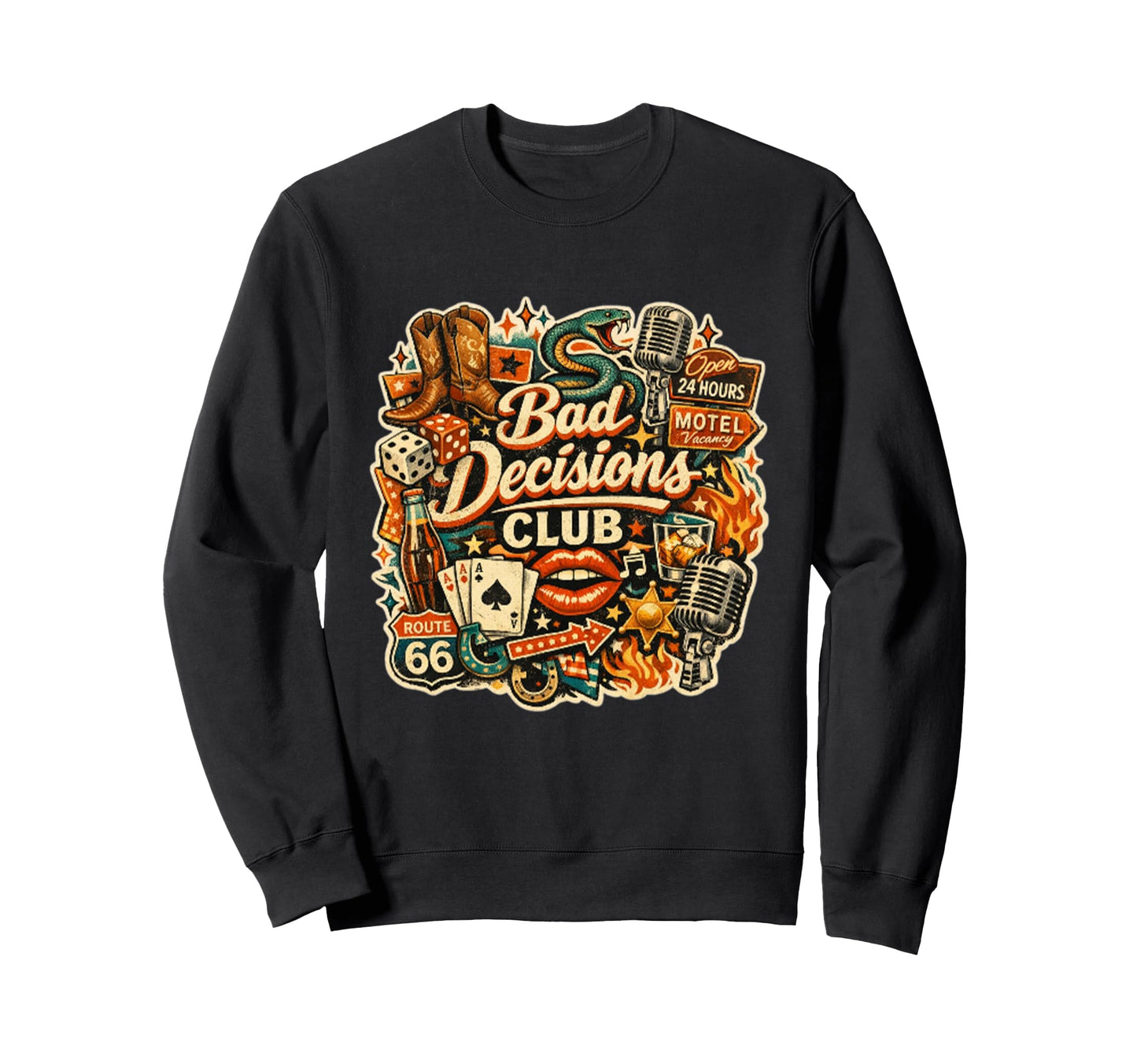 Bad Decisions Club Outlaw Party Collage Sweatshirt - Unique Graphic Unisex - T-Shirt, Sweatshirt, Hoodie